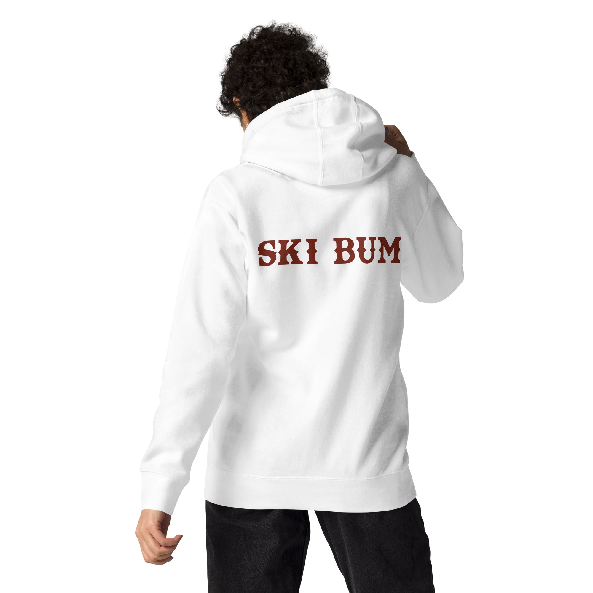 Sweat à capuche unisexe en coton Ski Bum texte foncé (face & dos)
