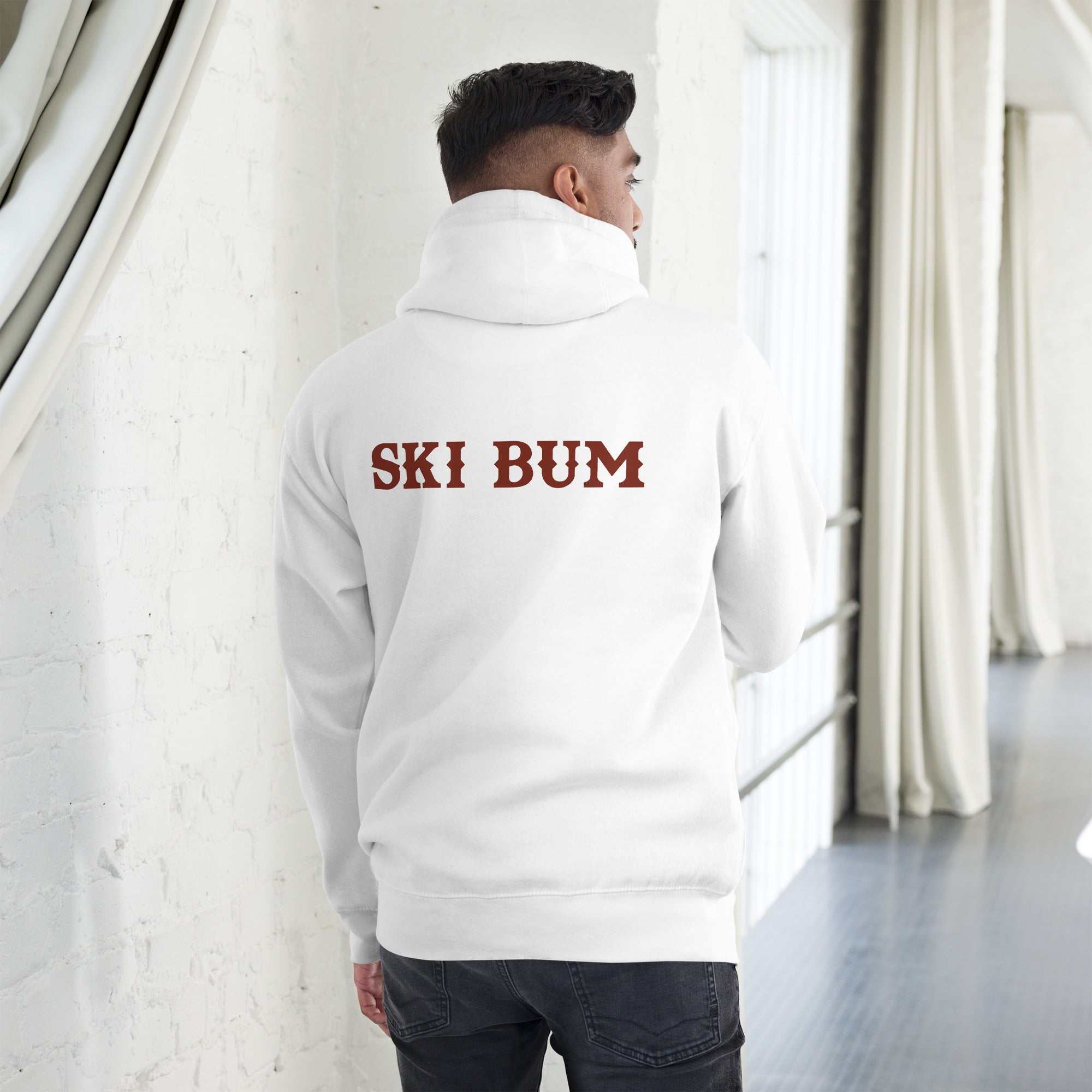 Sweat à capuche unisexe en coton Ski Bum texte foncé (face & dos)