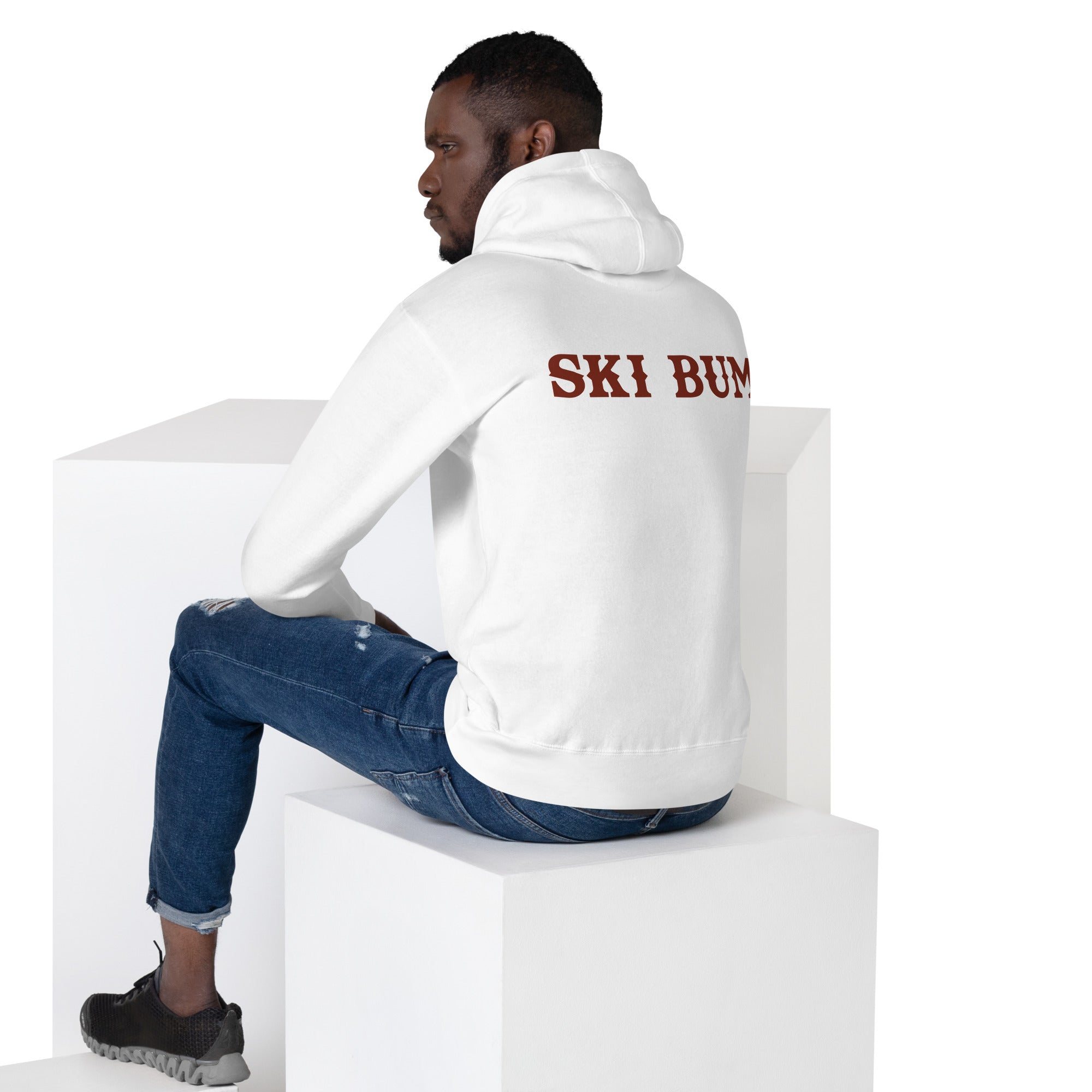 Sweat à capuche unisexe en coton Ski Bum texte foncé (face & dos)