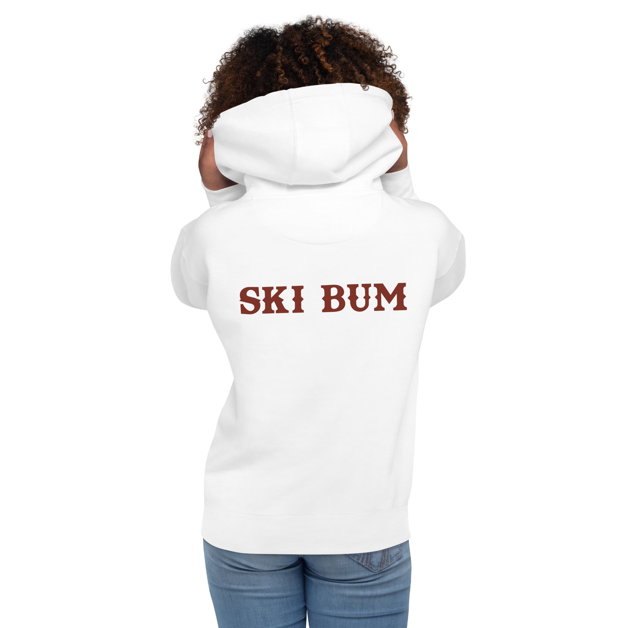 Sweat à capuche unisexe en coton Ski Bum texte foncé (face & dos)