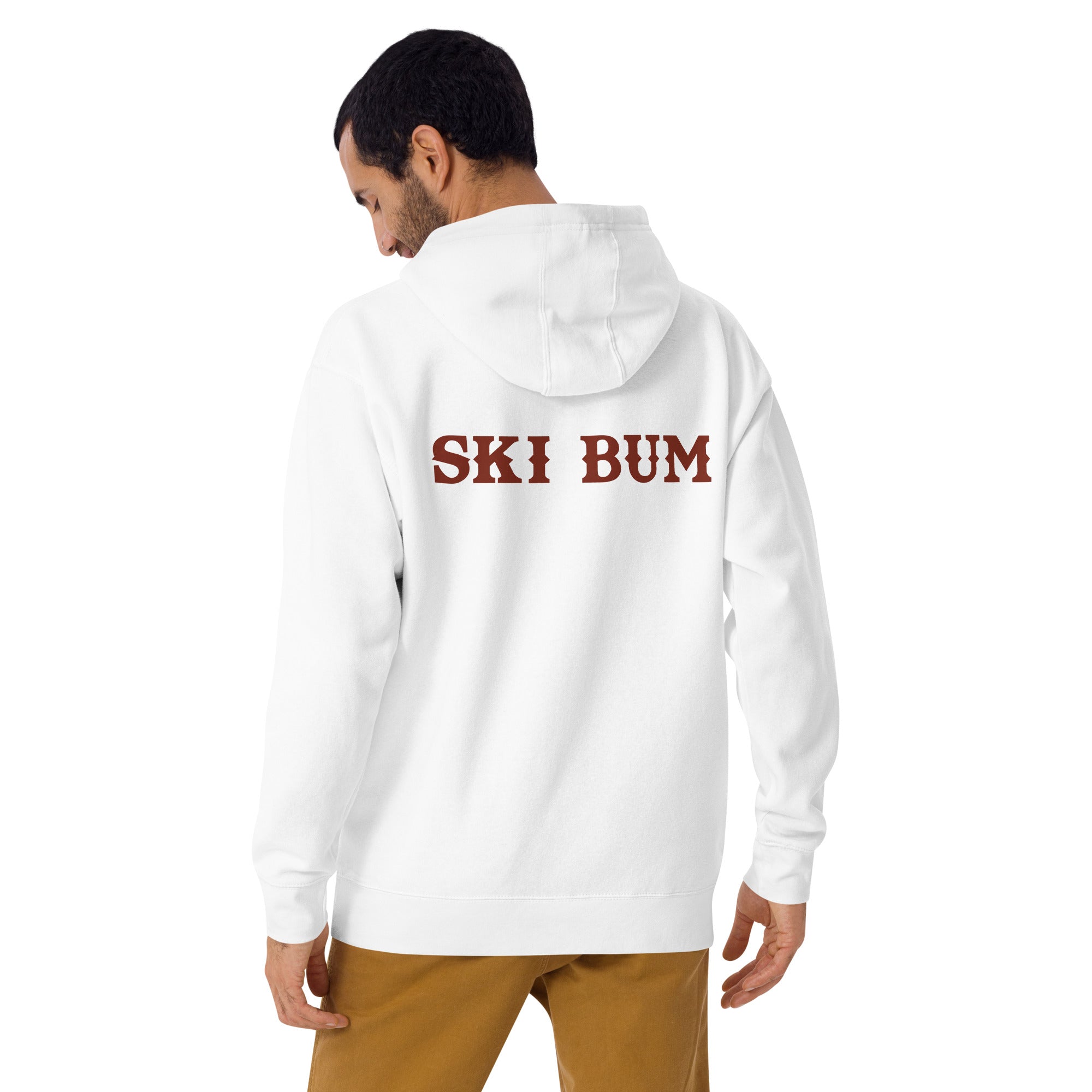 Sweat à capuche unisexe en coton Ski Bum texte foncé (face & dos)