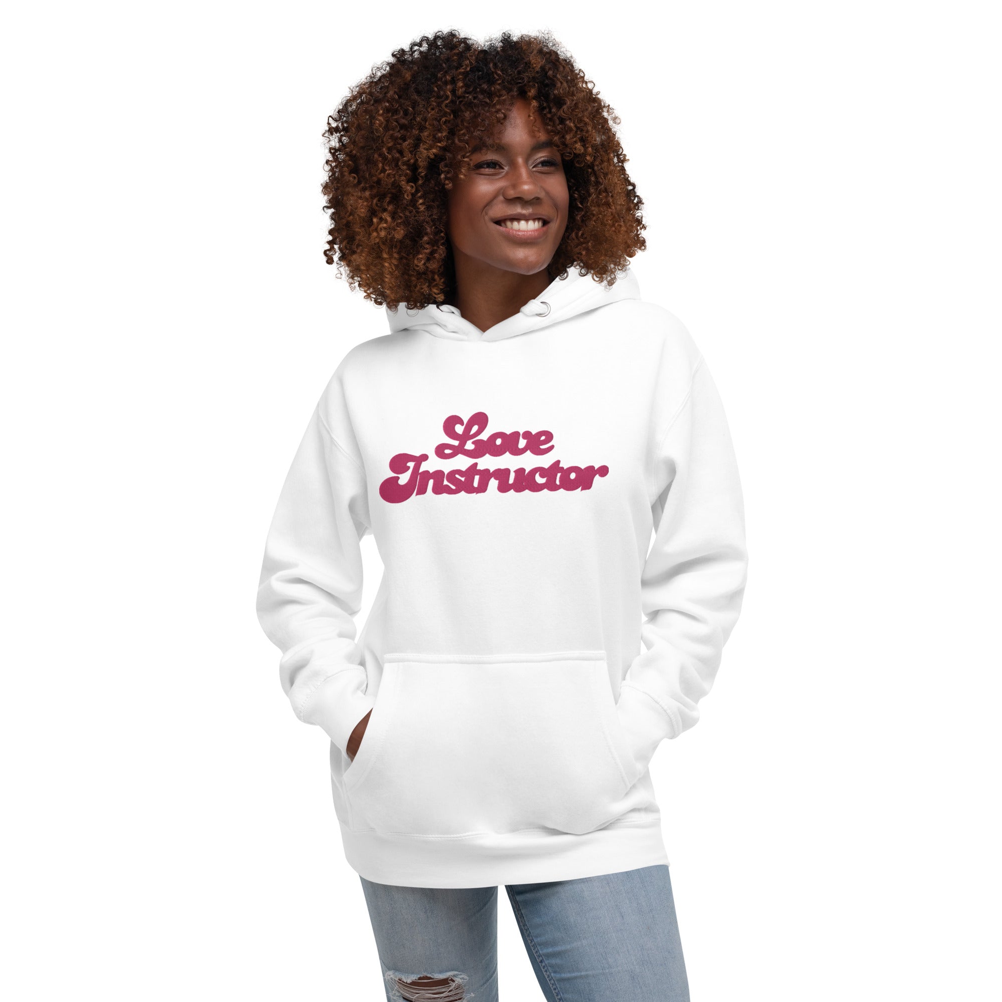 Sweat à capuche unisexe en coton Love Instructor grand motif brodé