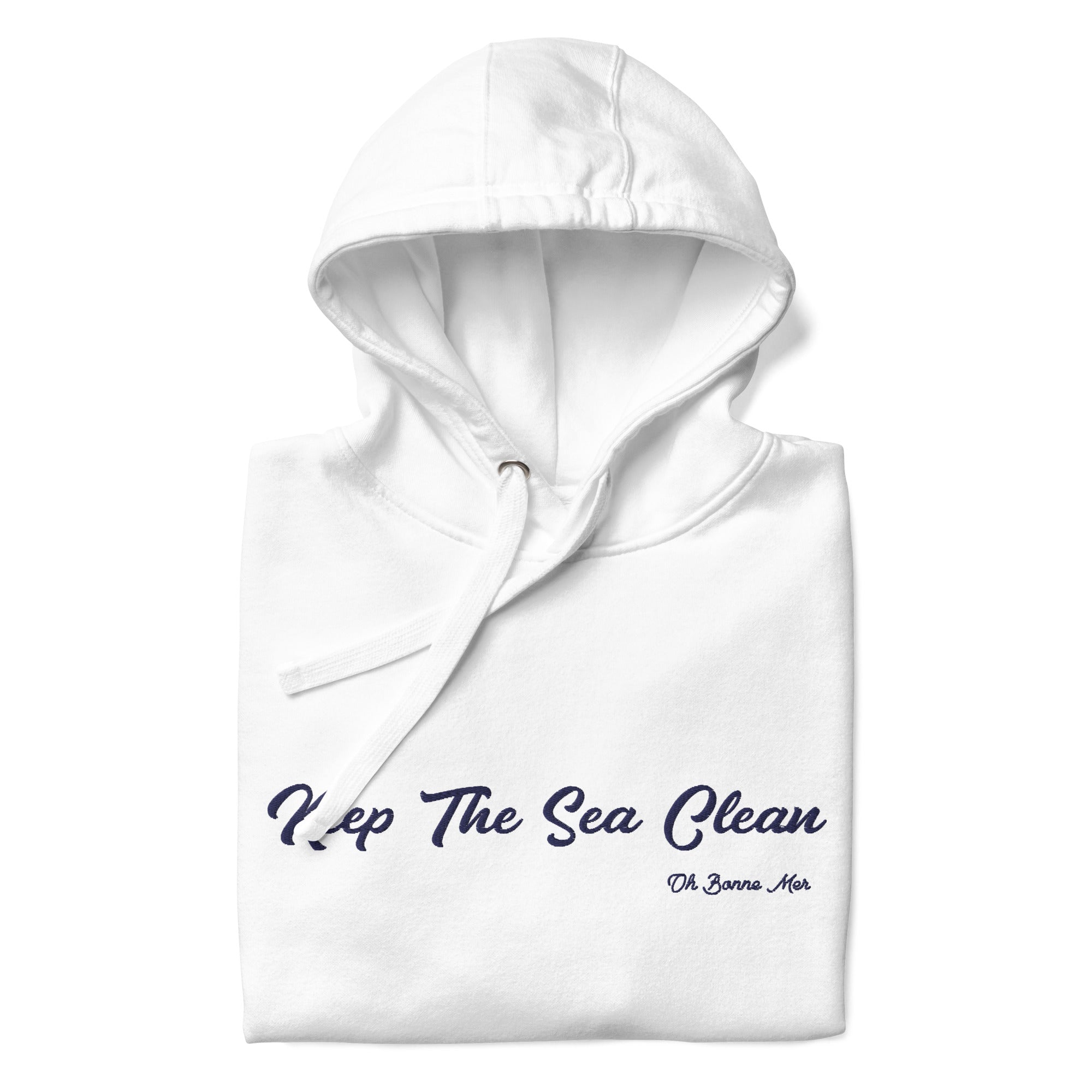 Sweat à capuche unisexe en coton Keep The Sea Clean grand motif brodé navy