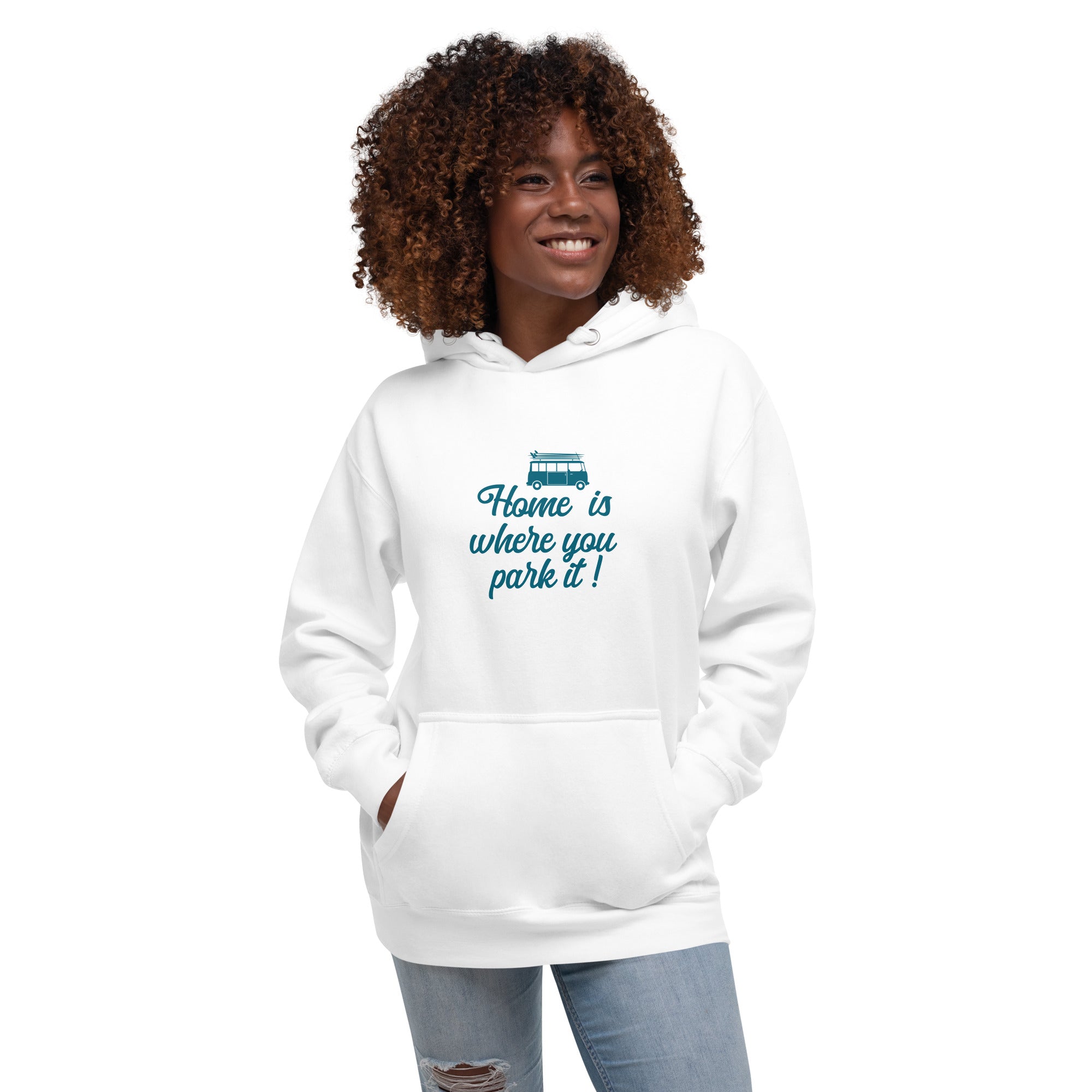 Unisex Cotton Hoodie Blue Surf Combi Home is where you park it