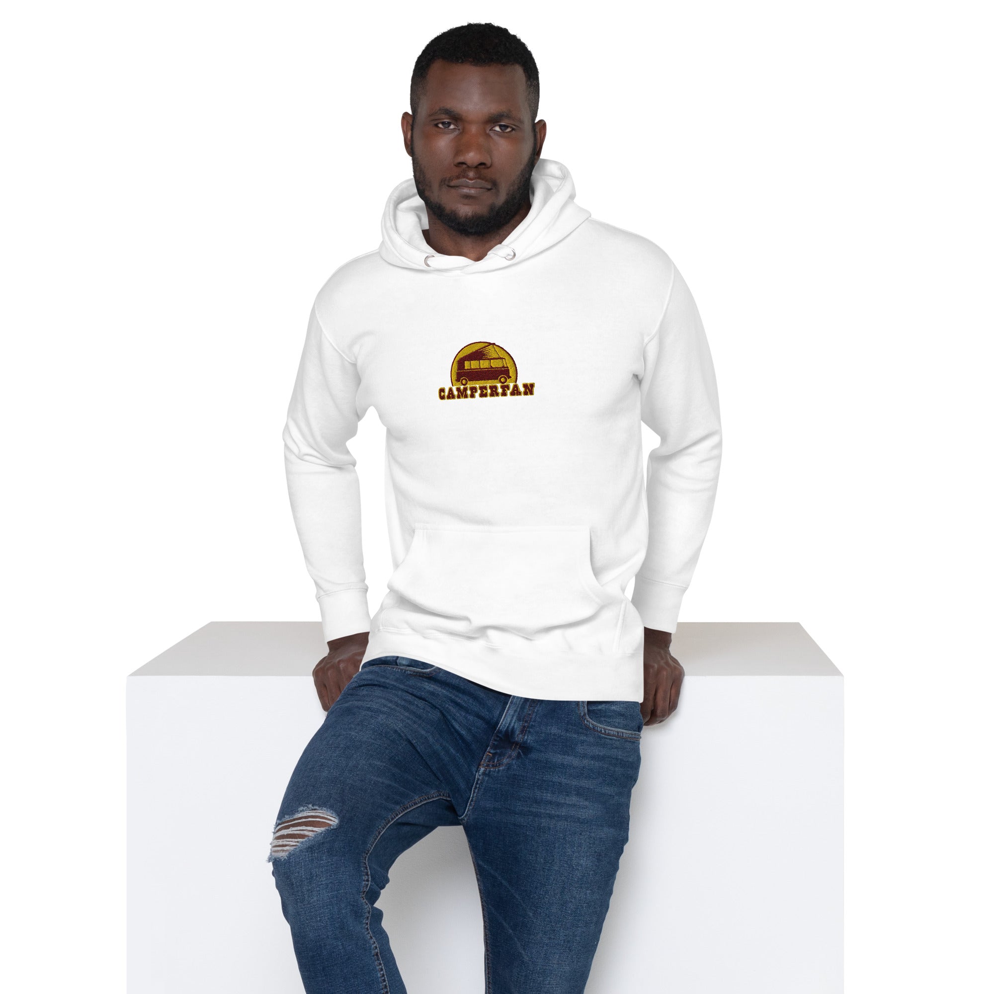 Unisex Cotton Hoodie Camperfan marroon/yellow embroidered pattern