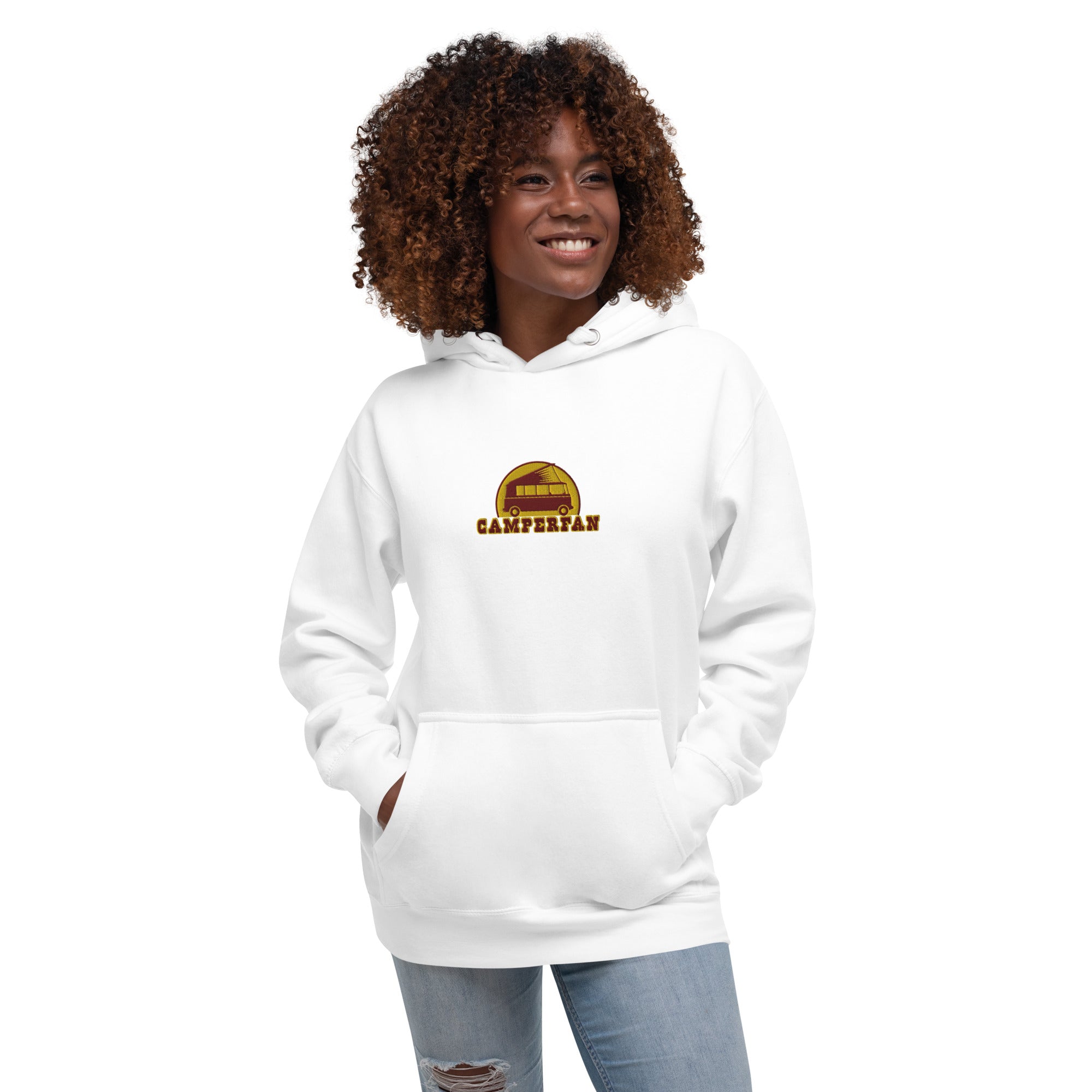 Unisex Cotton Hoodie Camperfan marroon/yellow embroidered pattern