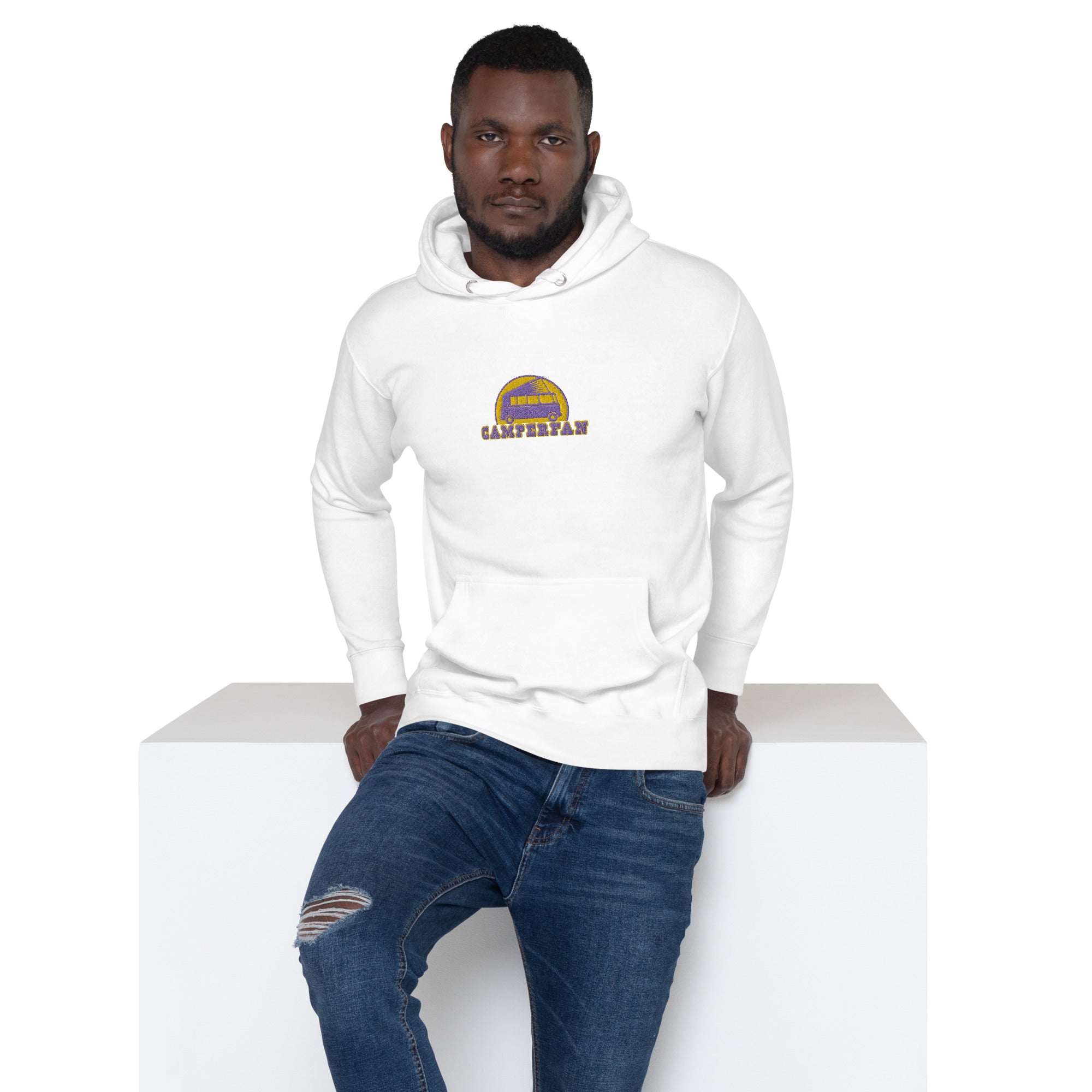 Unisex Cotton Hoodie Camperfan purple/yellow embroidered pattern