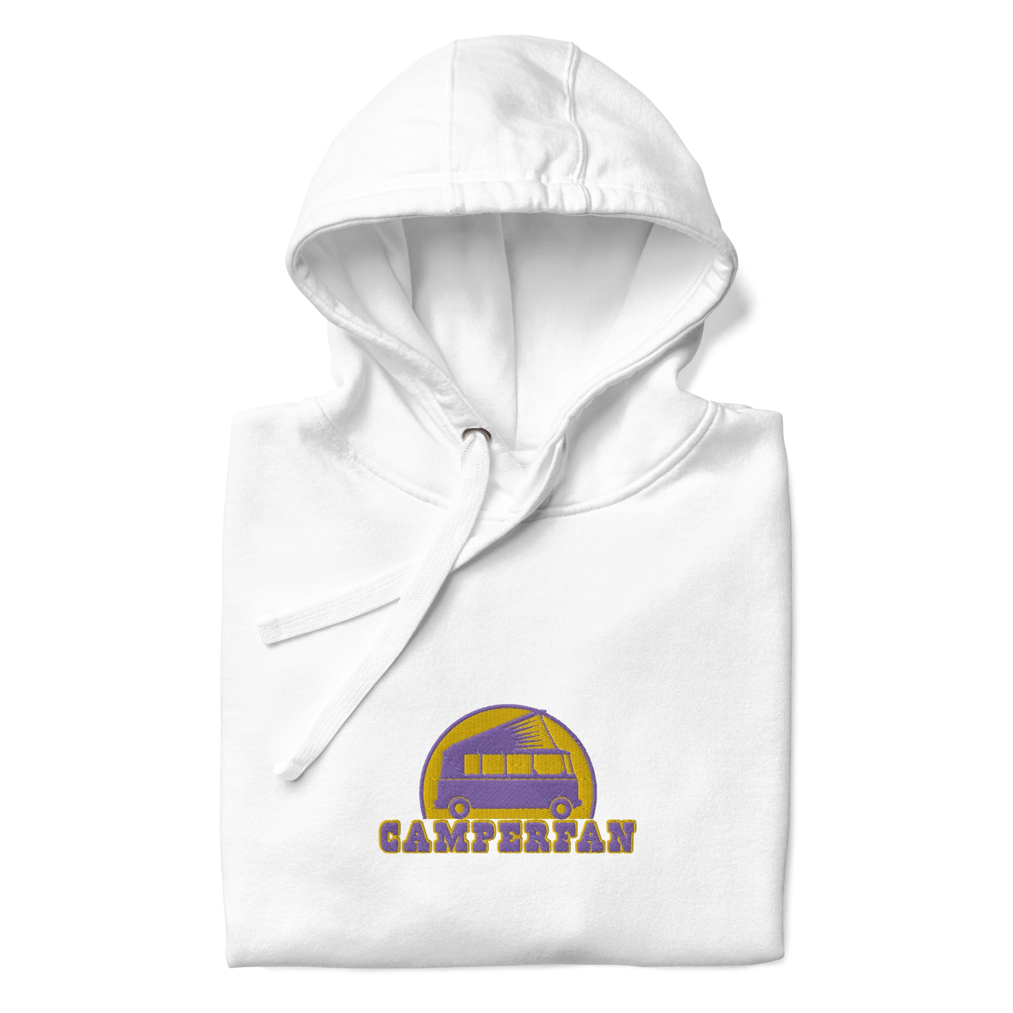 Unisex Cotton Hoodie Camperfan purple/yellow embroidered pattern