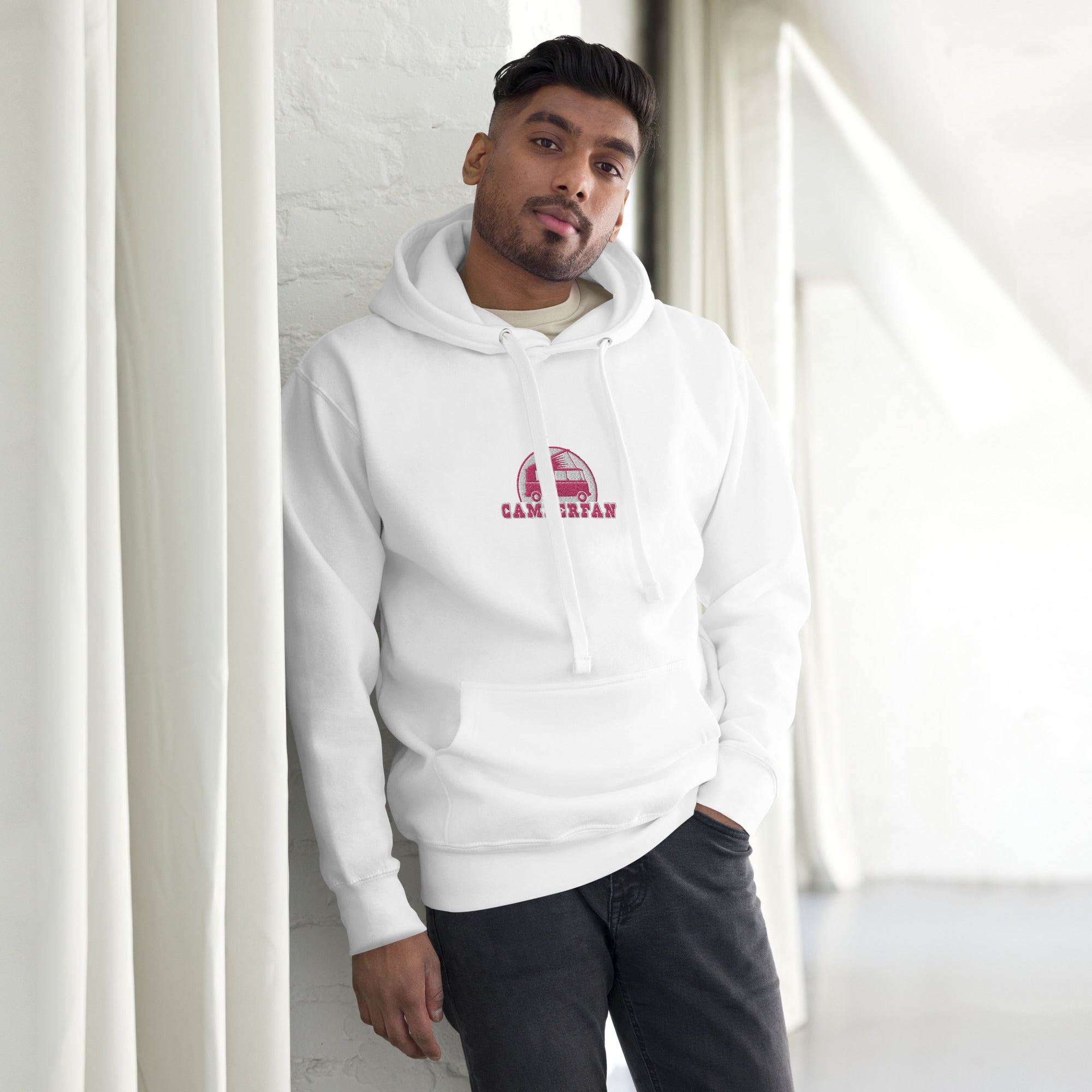 Unisex Cotton Hoodie Camperfan flamingo/white embroidered pattern