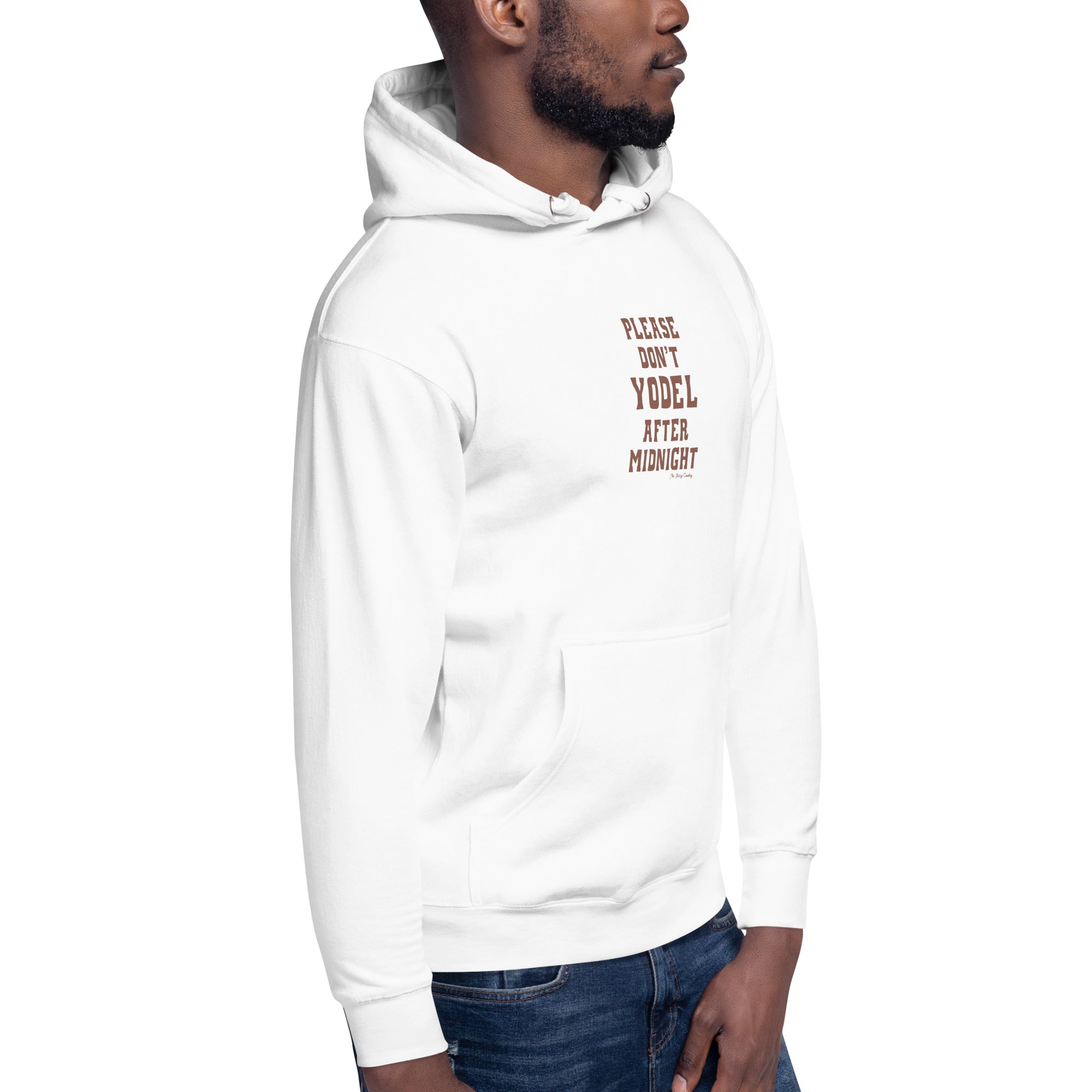 Unisex Cotton Hoodie Don't Yodel After Midnight on light colors