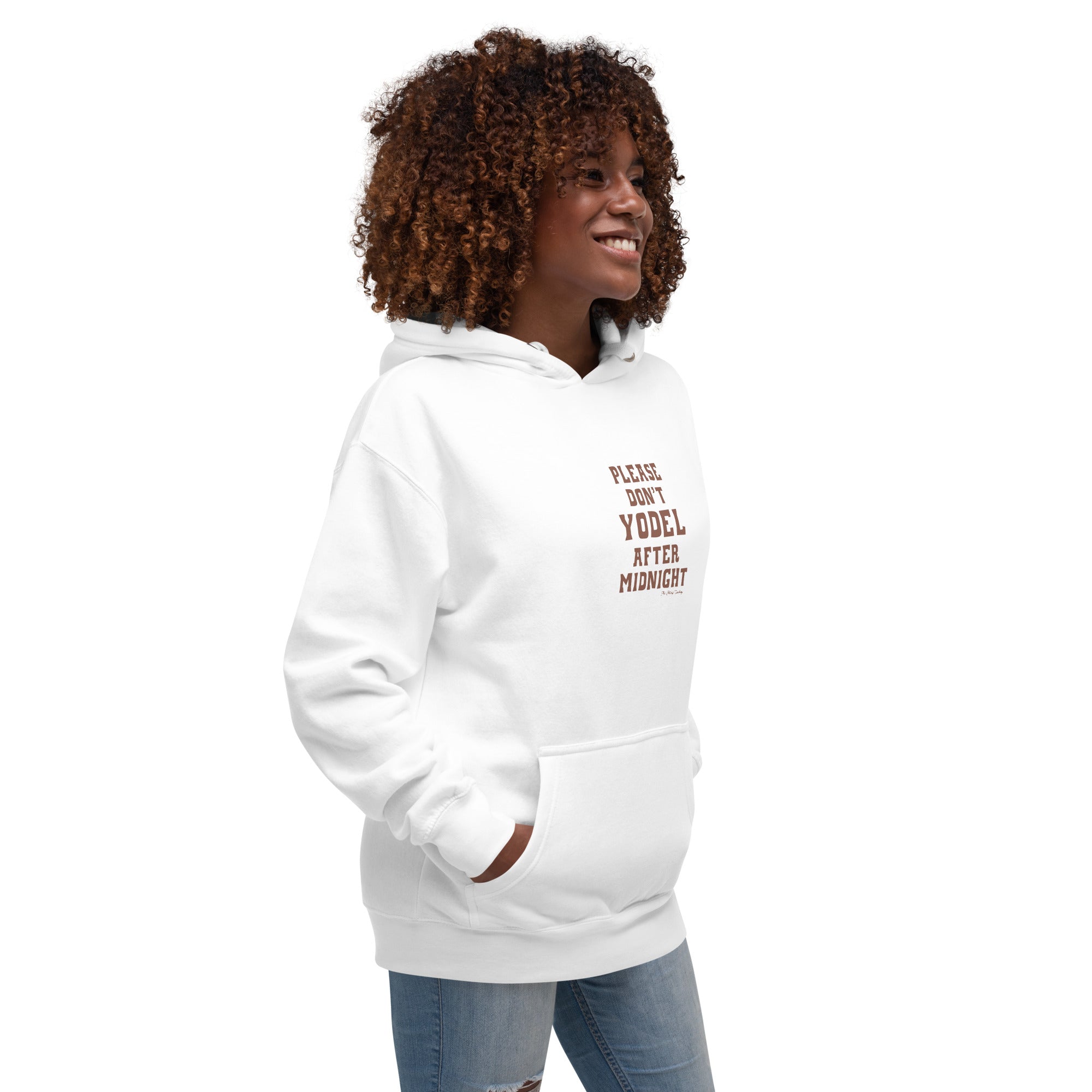 Unisex Cotton Hoodie Don't Yodel After Midnight on light colors