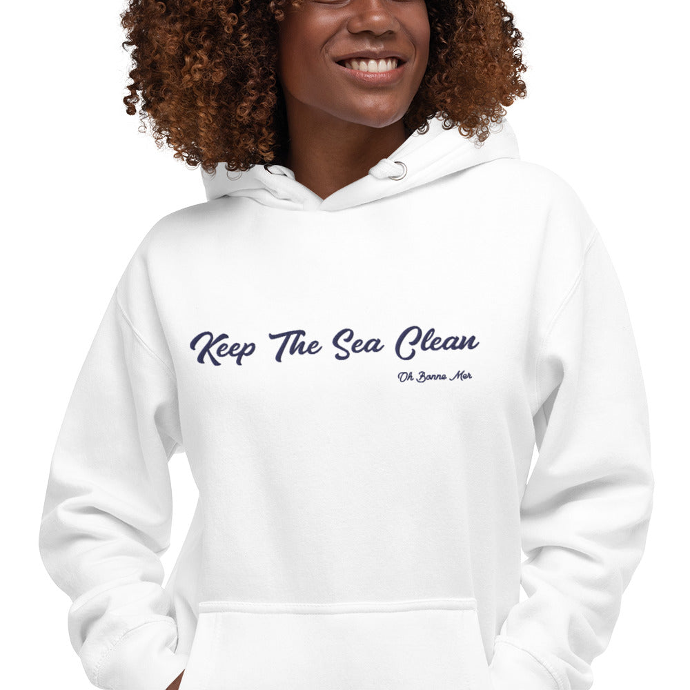 Sweat à capuche unisexe en coton Keep The Sea Clean grand motif brodé navy