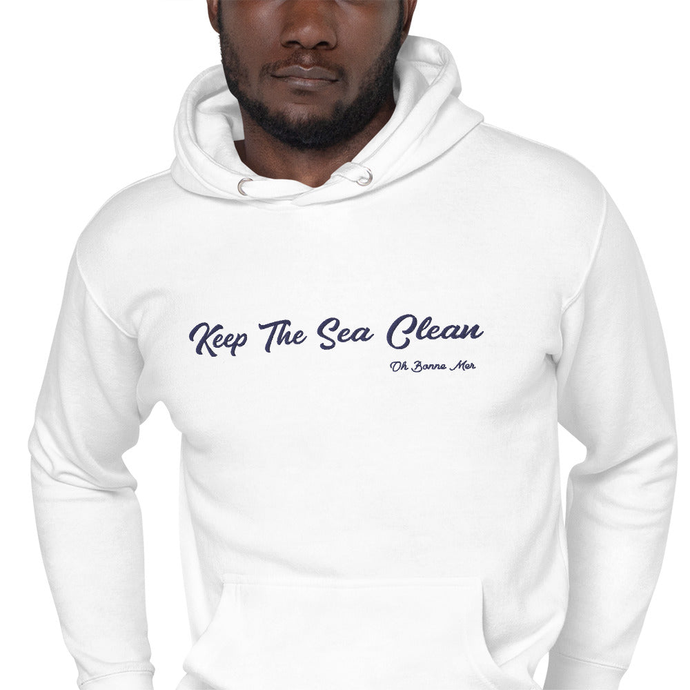 Sweat à capuche unisexe en coton Keep The Sea Clean grand motif brodé navy
