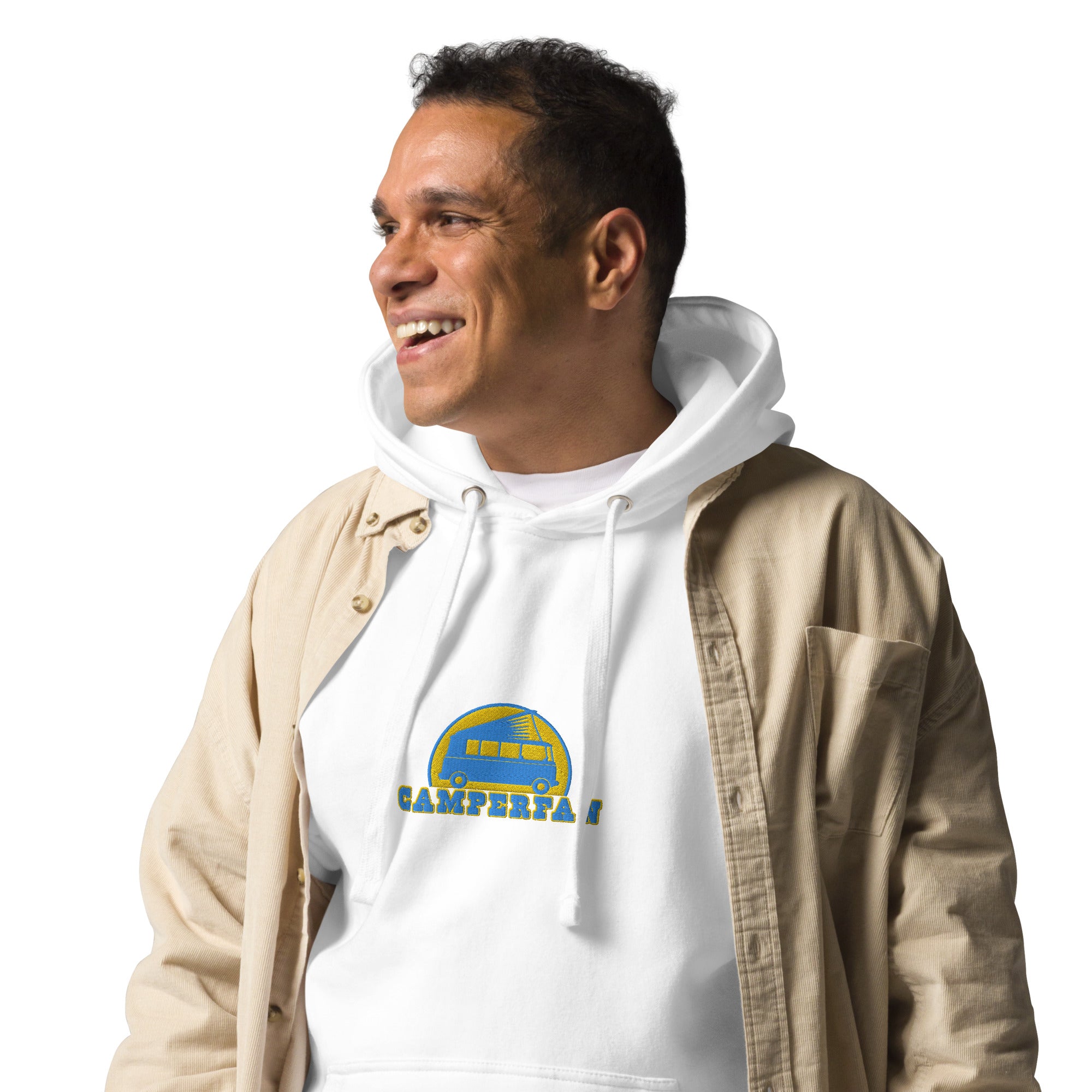 Unisex Cotton Hoodie Camperfan aqua/gold embroidered pattern