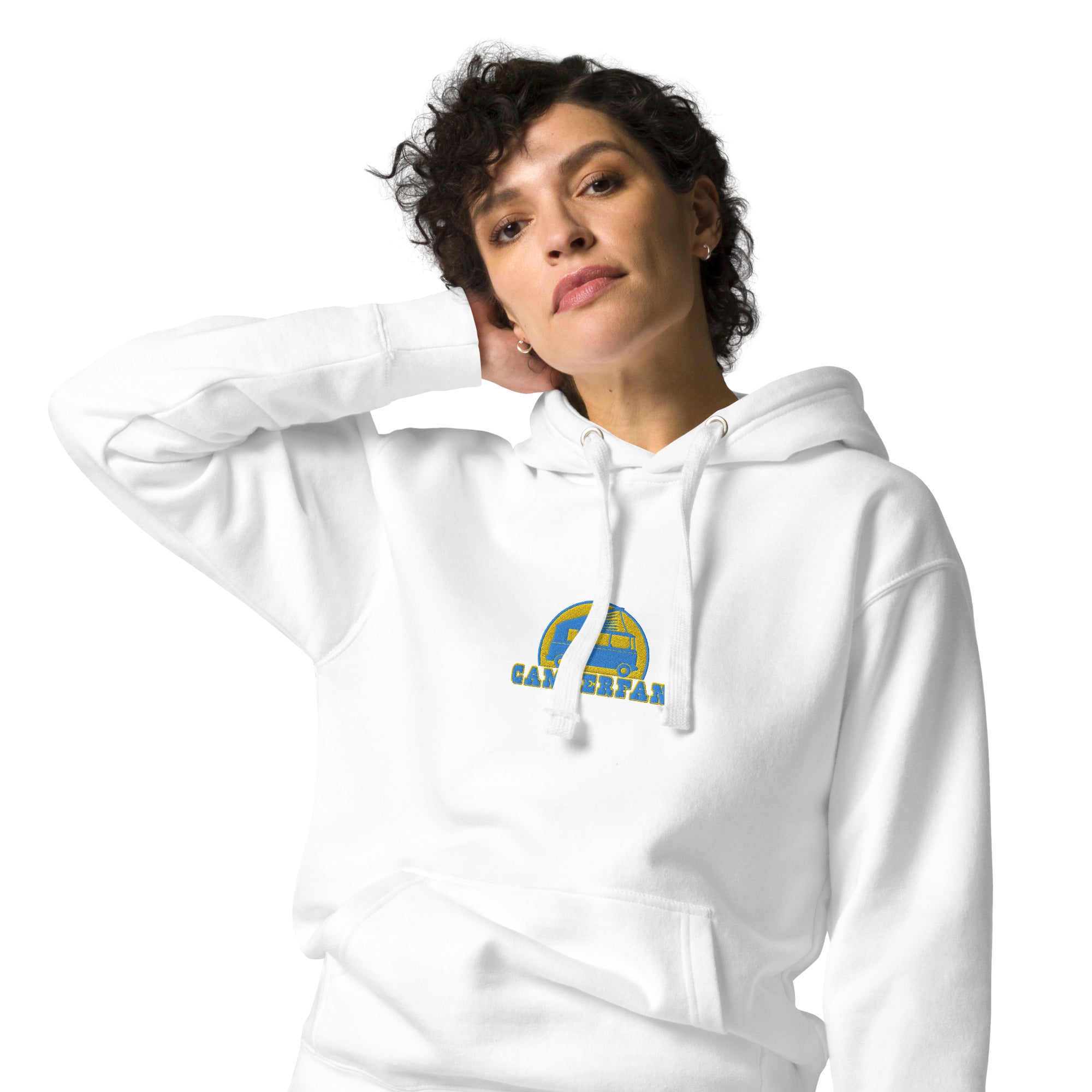 Unisex Cotton Hoodie Camperfan aqua/gold embroidered pattern