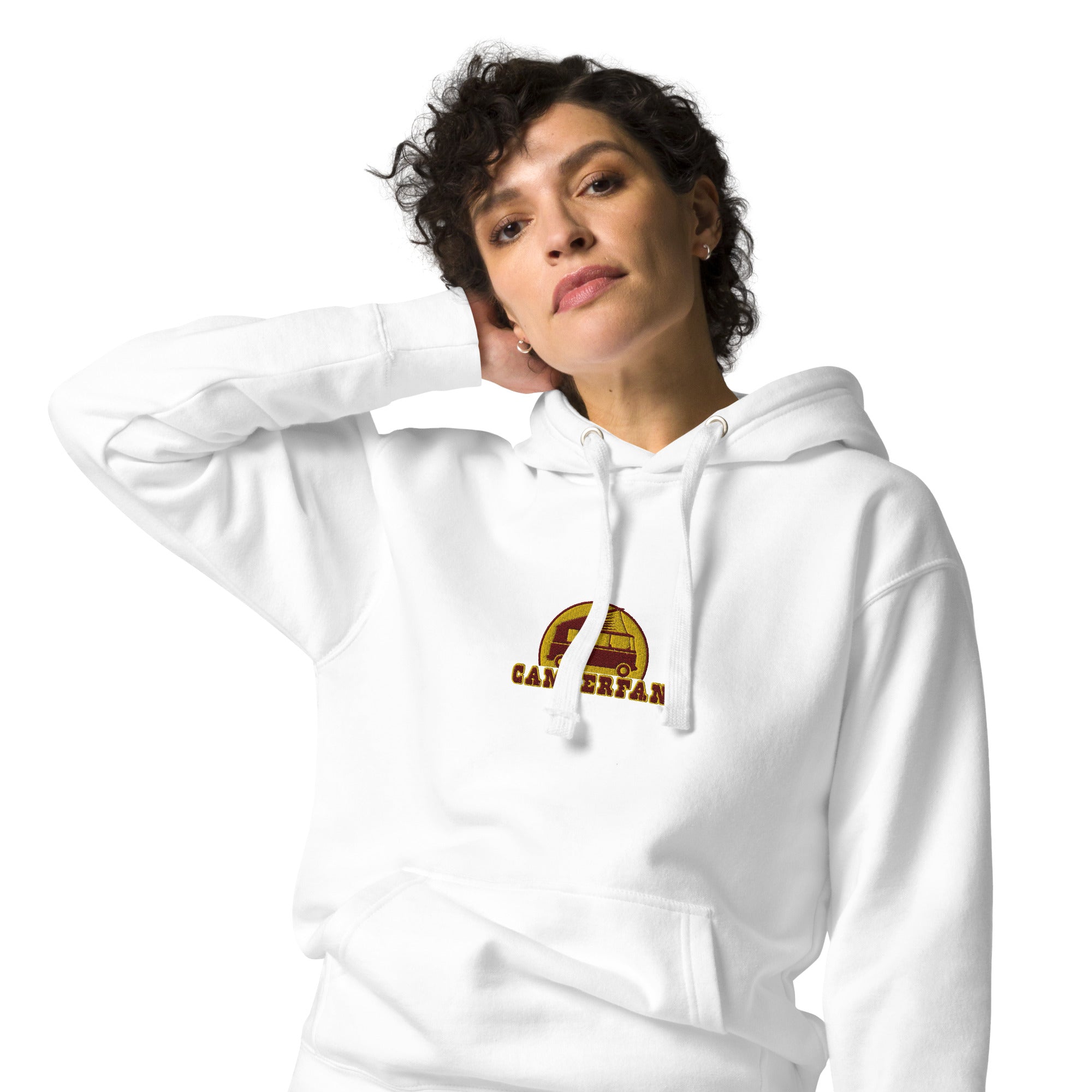 Unisex Cotton Hoodie Camperfan marroon/yellow embroidered pattern