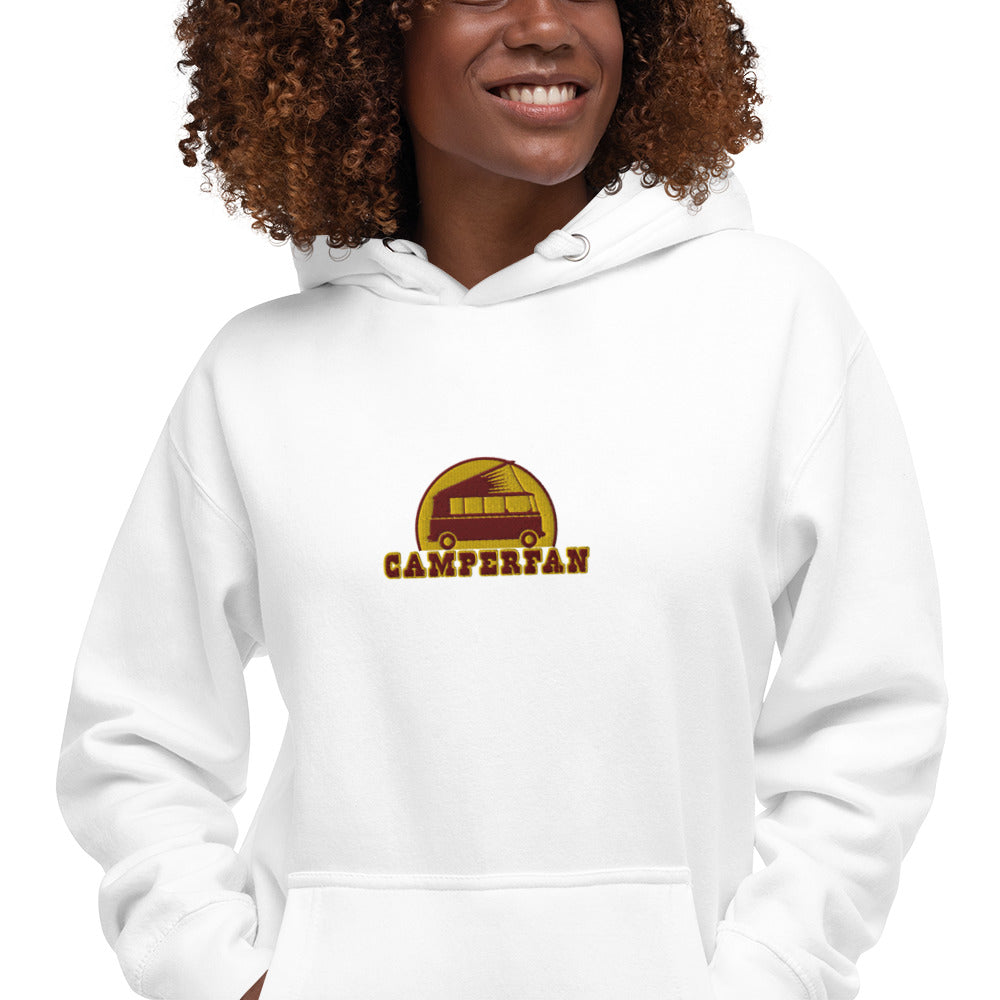 Unisex Cotton Hoodie Camperfan marroon/yellow embroidered pattern