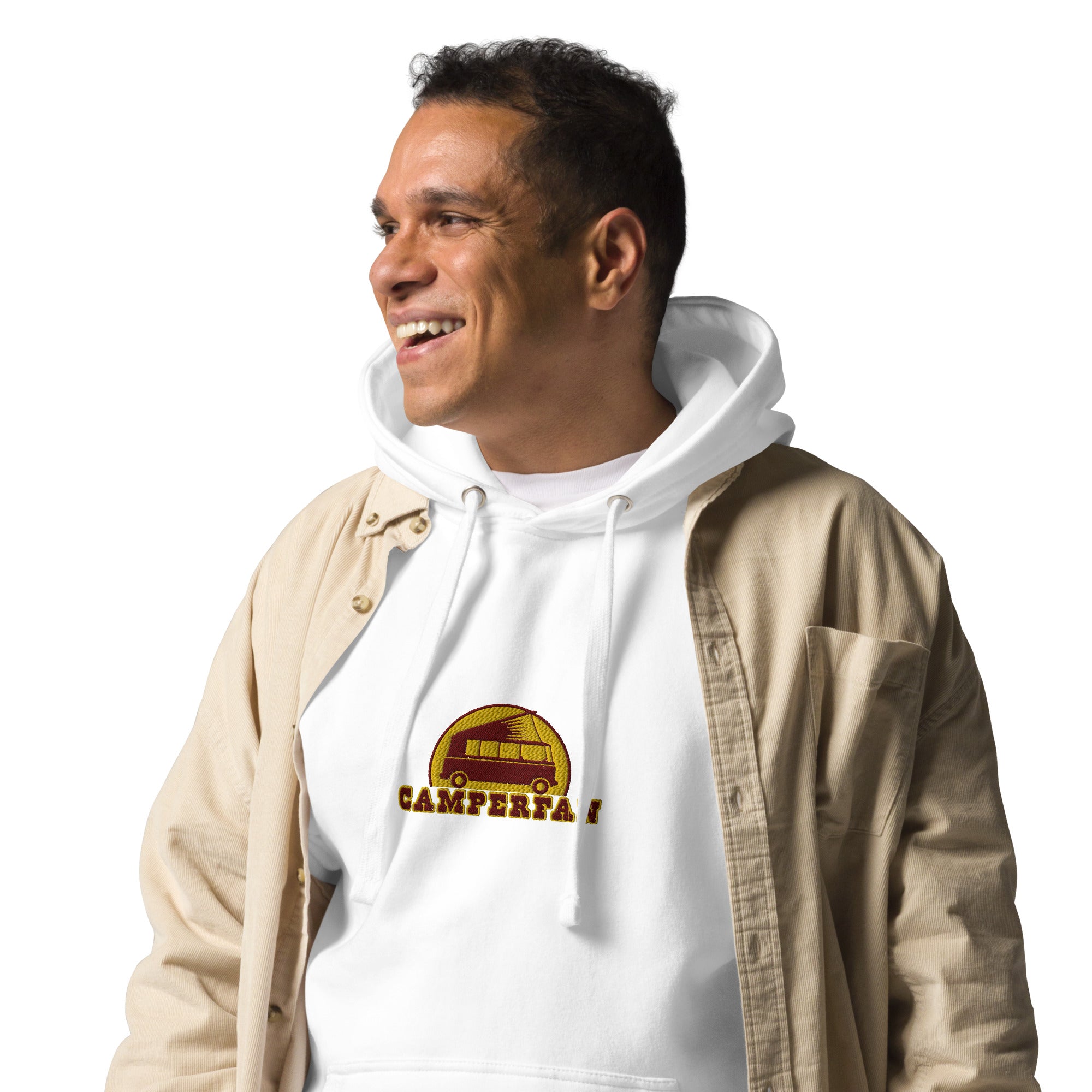 Unisex Cotton Hoodie Camperfan marroon/yellow embroidered pattern