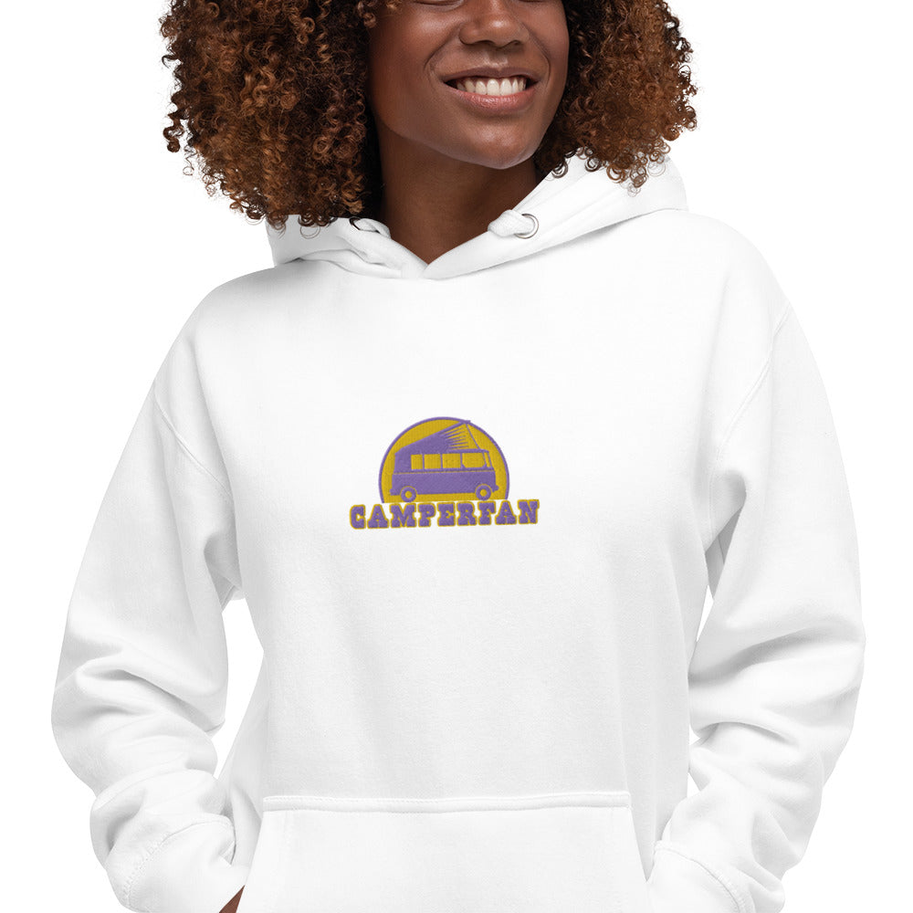 Unisex Cotton Hoodie Camperfan purple/yellow embroidered pattern