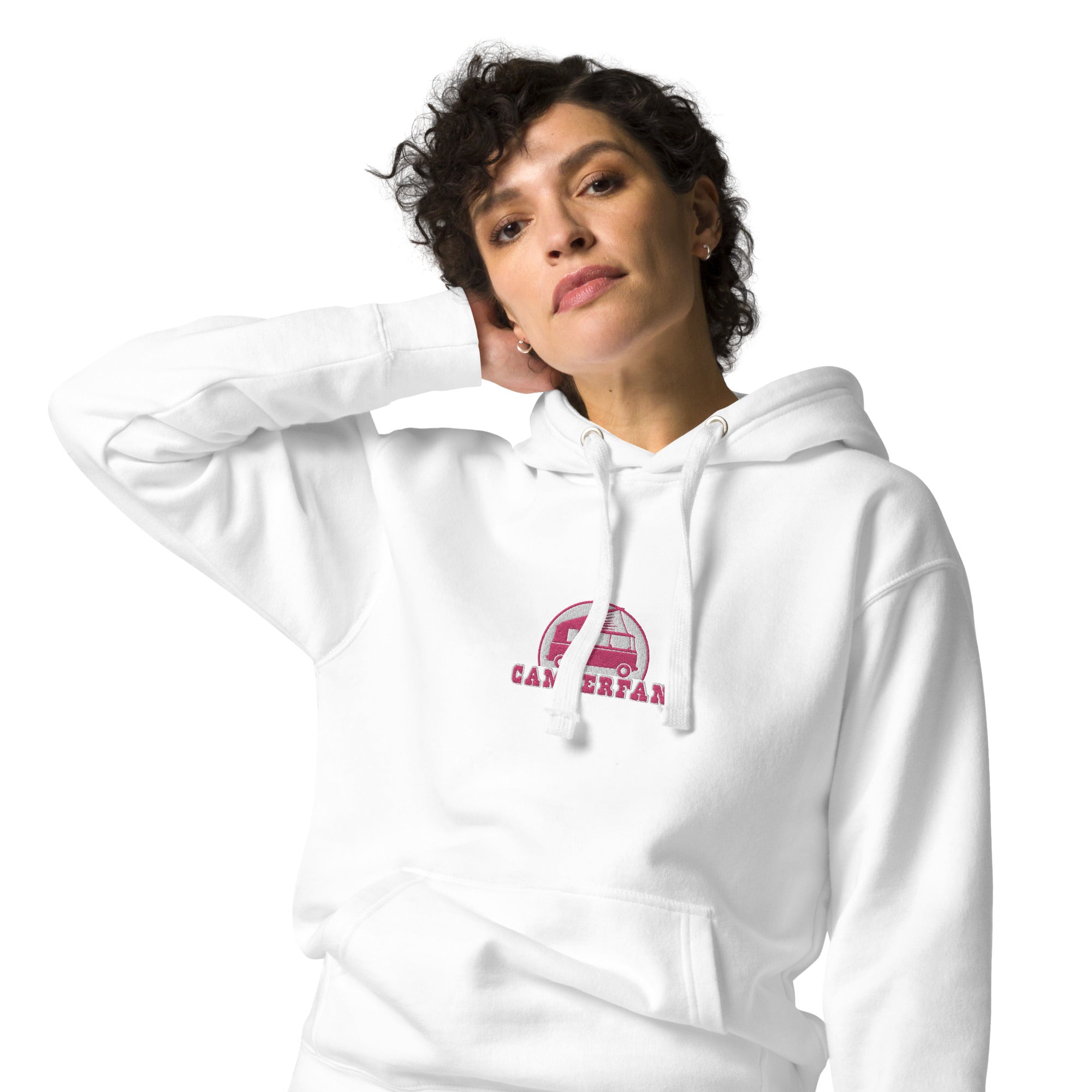 Unisex Cotton Hoodie Camperfan flamingo/white embroidered pattern