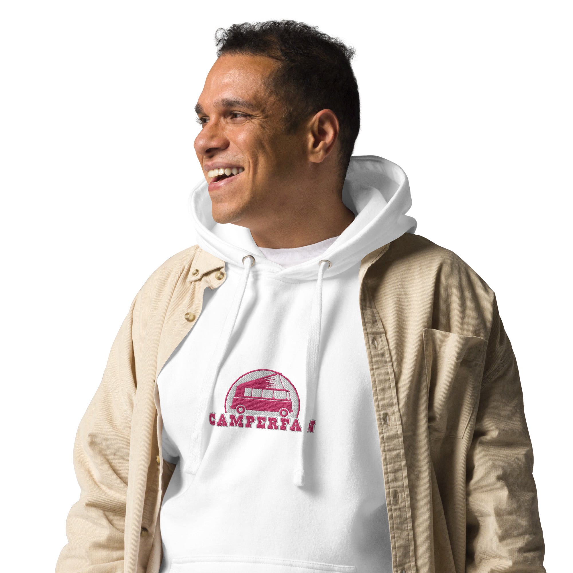 Unisex Cotton Hoodie Camperfan flamingo/white embroidered pattern