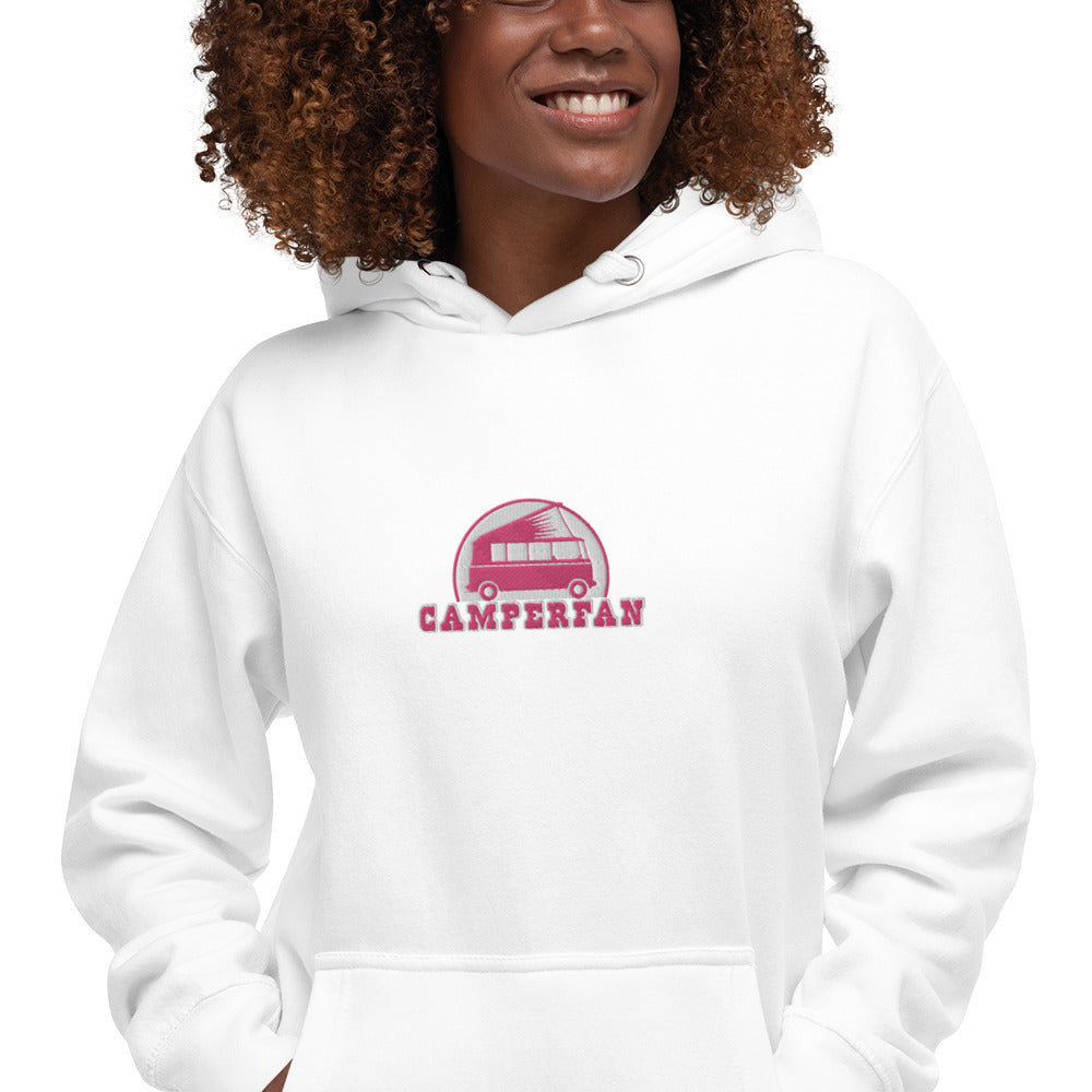 Unisex Cotton Hoodie Camperfan flamingo/white embroidered pattern