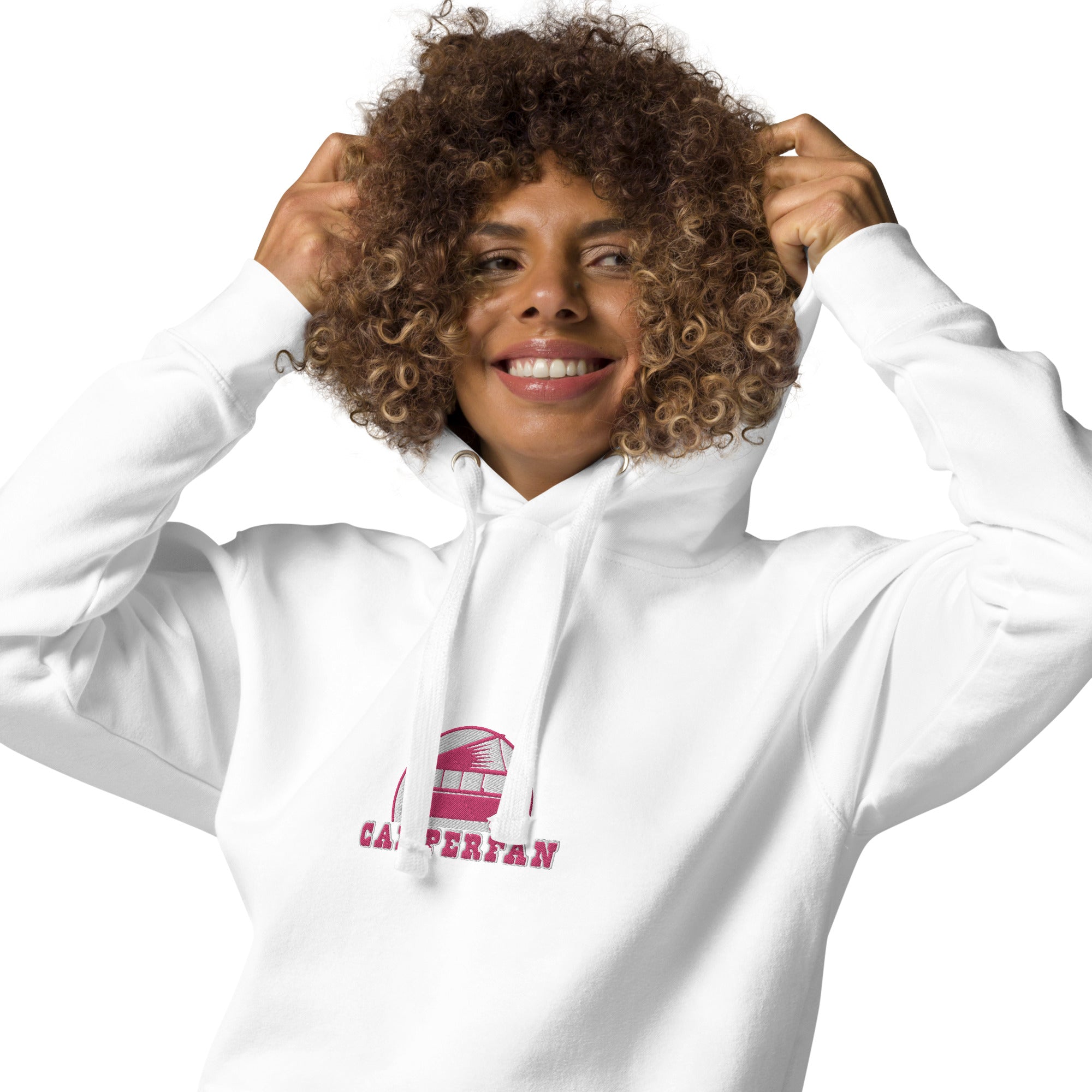 Unisex Cotton Hoodie Camperfan flamingo/white embroidered pattern