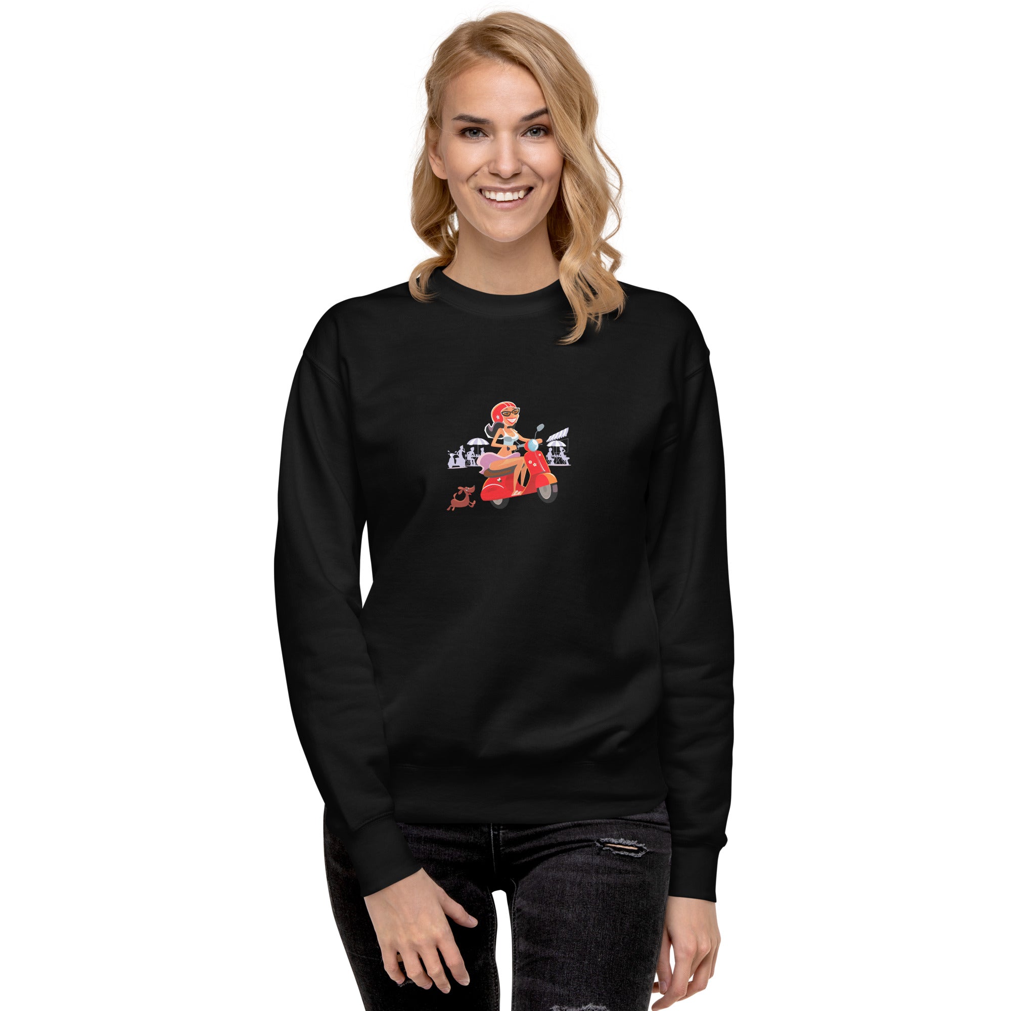 Sweatshirt premium unisexe Vespa Girl in St Tropez