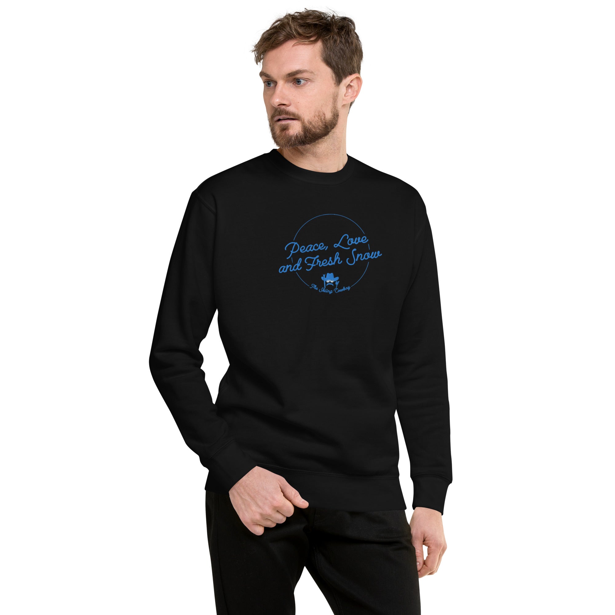 Sweatshirt premium unisexe Peace, Love and Fresh Snow brodé