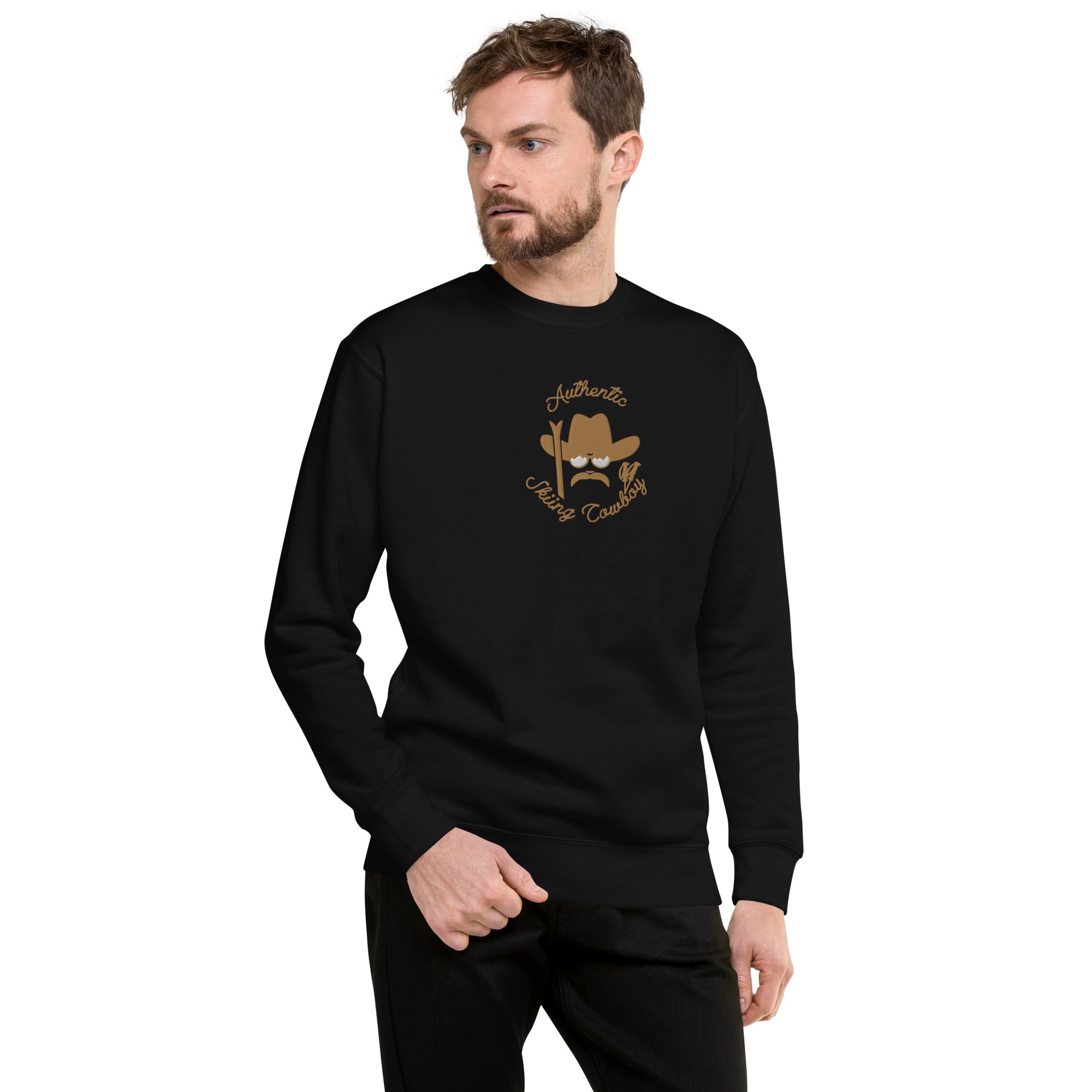 Unisex Premium Sweatshirt Authentic Skiing Cowboy large embroidered pattern