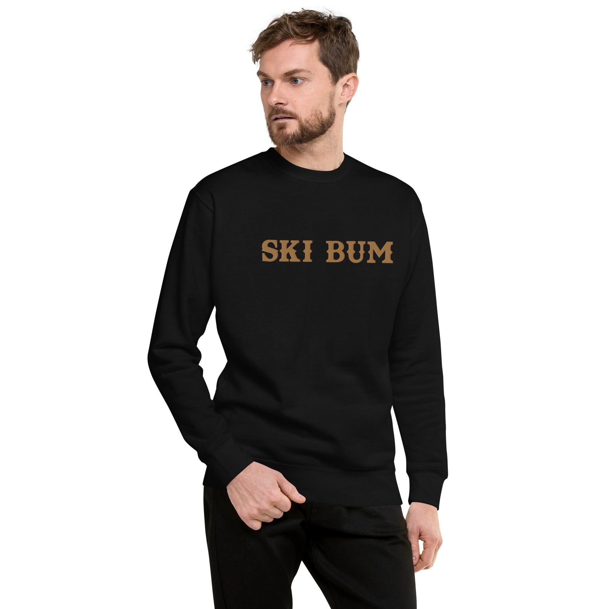 Unisex Premium Sweatshirt Ski Bum Old Gold large embroidered pattern