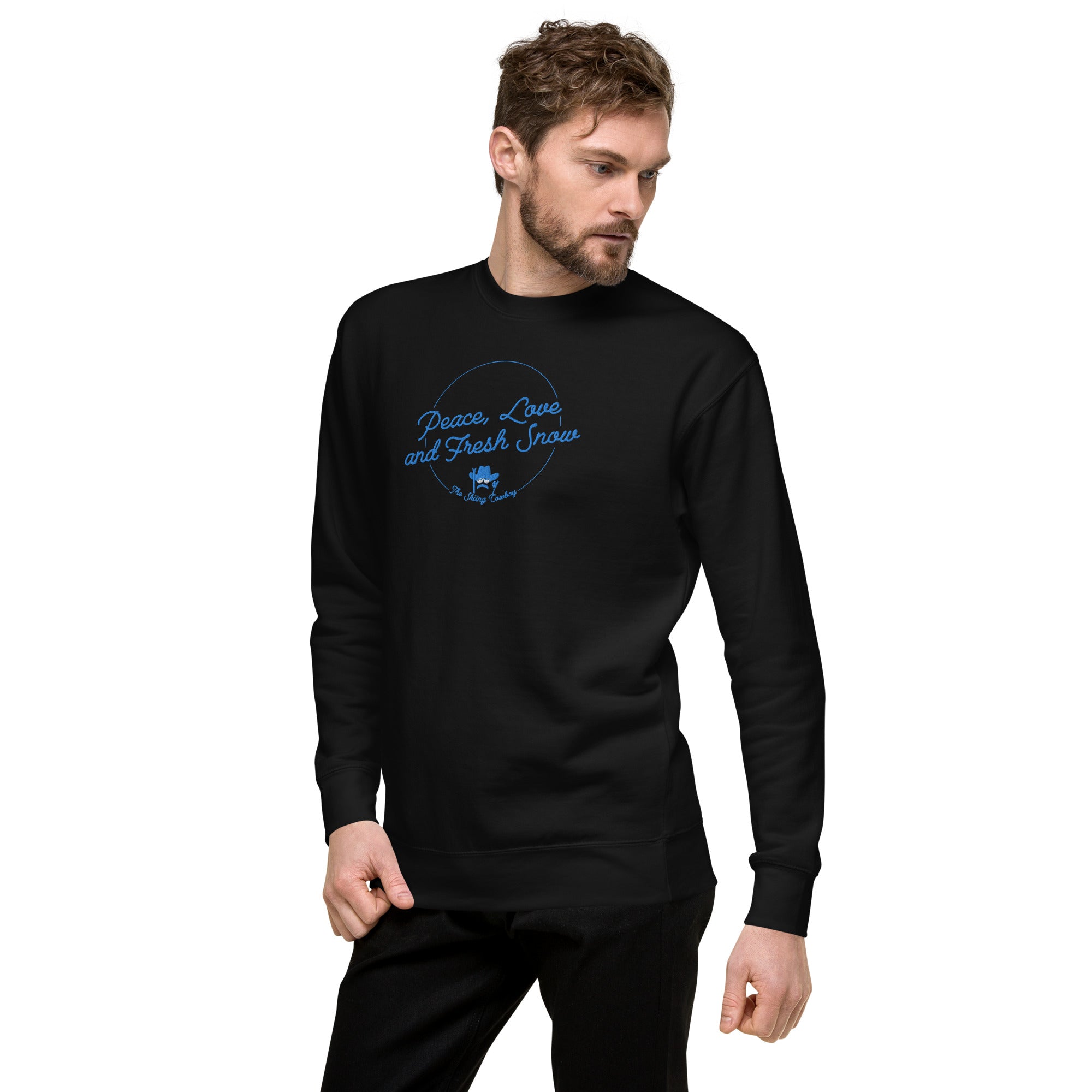 Sweatshirt premium unisexe Peace, Love and Fresh Snow brodé