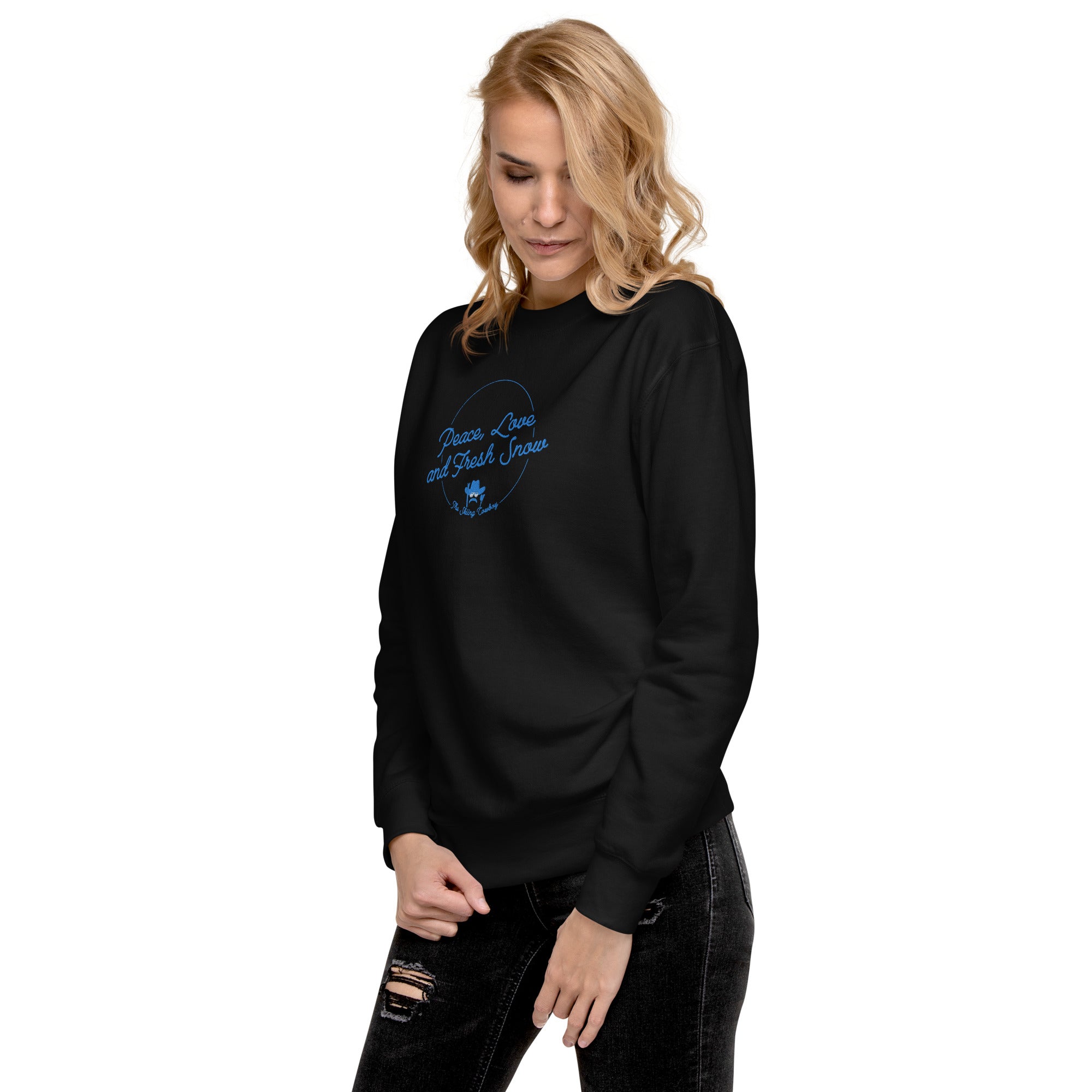 Sweatshirt premium unisexe Peace, Love and Fresh Snow brodé