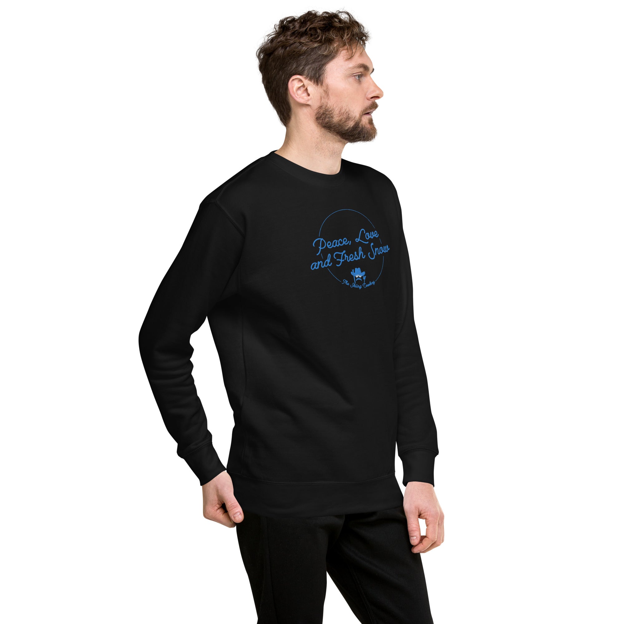 Sweatshirt premium unisexe Peace, Love and Fresh Snow brodé