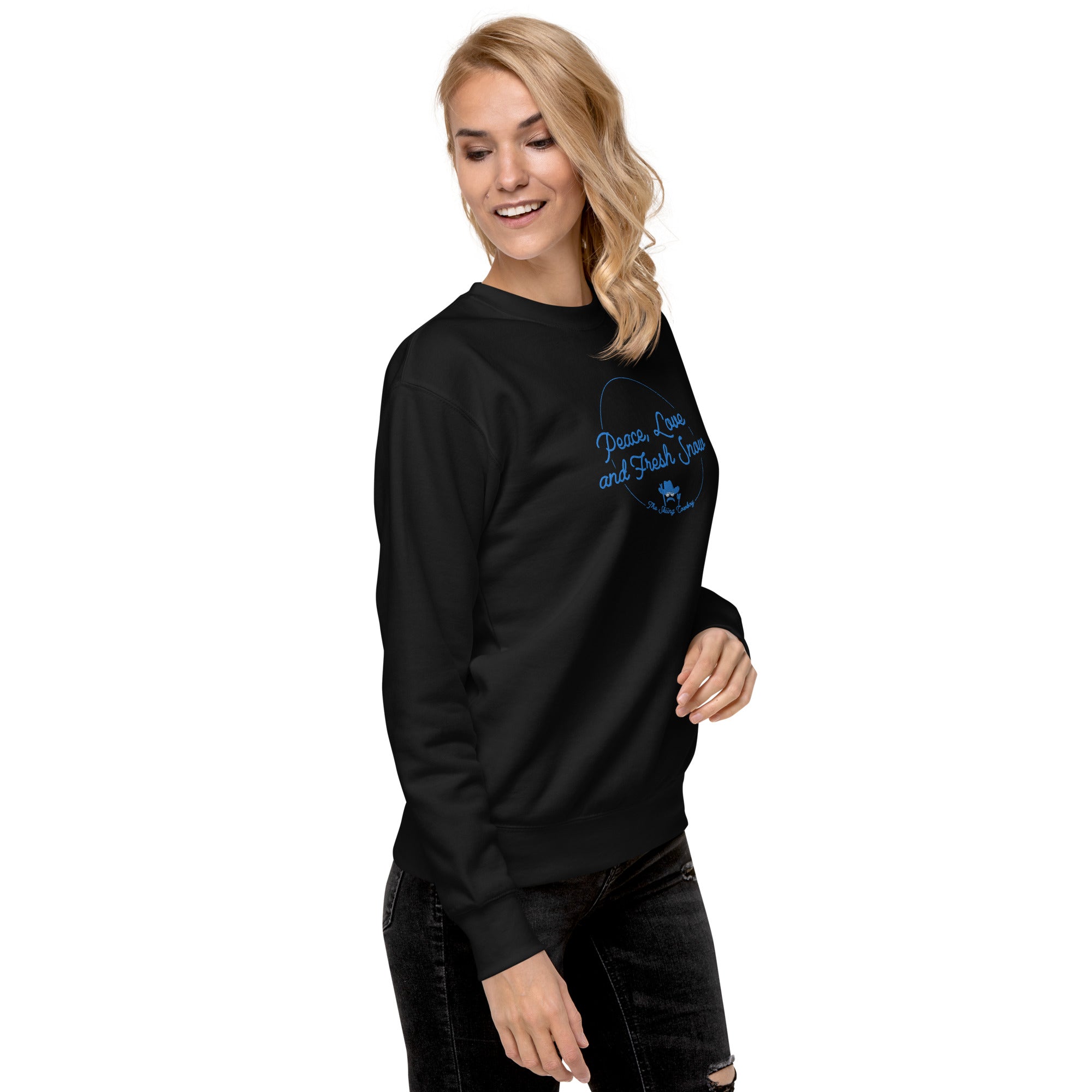 Sweatshirt premium unisexe Peace, Love and Fresh Snow brodé