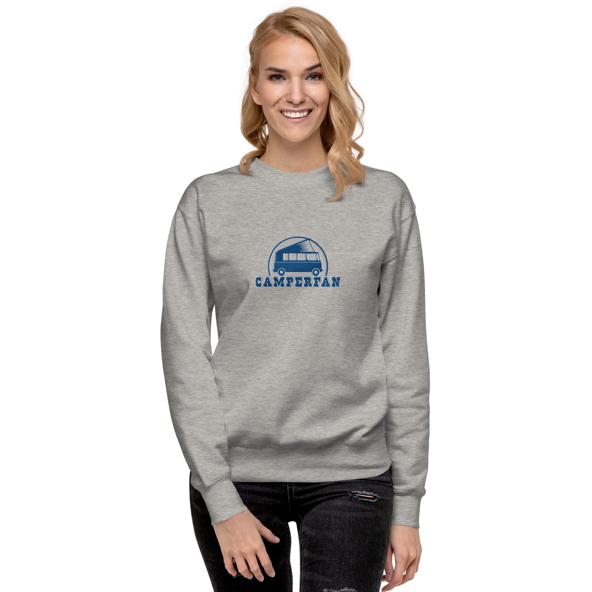 Unisex Premium Sweatshirt Camperfan large blue/white embroidered pattern