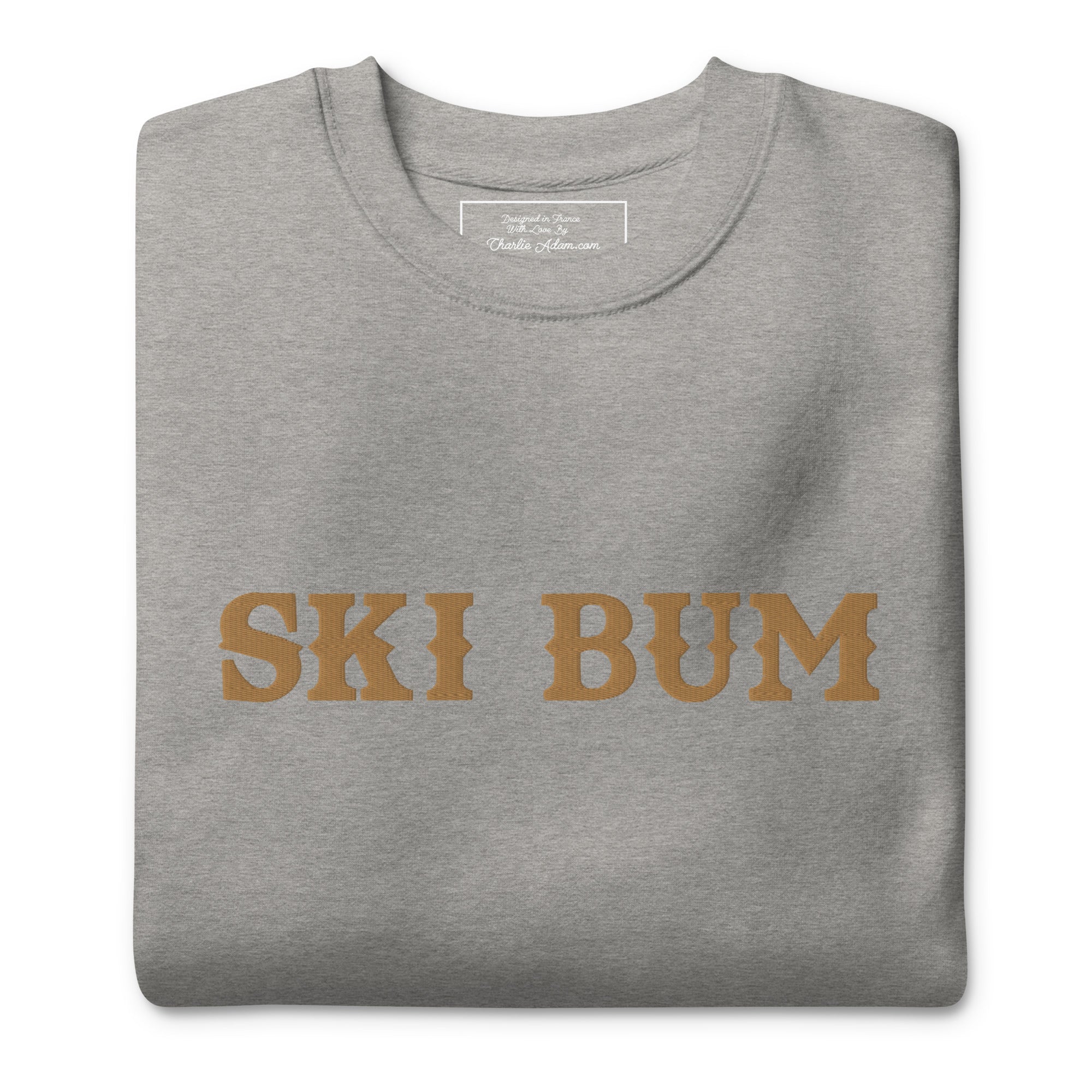 Unisex Premium Sweatshirt Ski Bum Old Gold large embroidered pattern