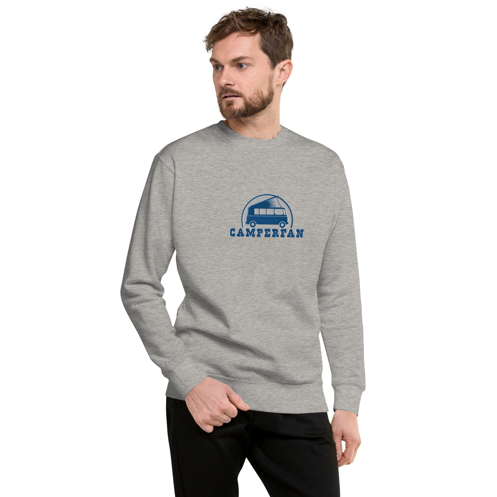 Unisex Premium Sweatshirt Camperfan large blue/white embroidered pattern