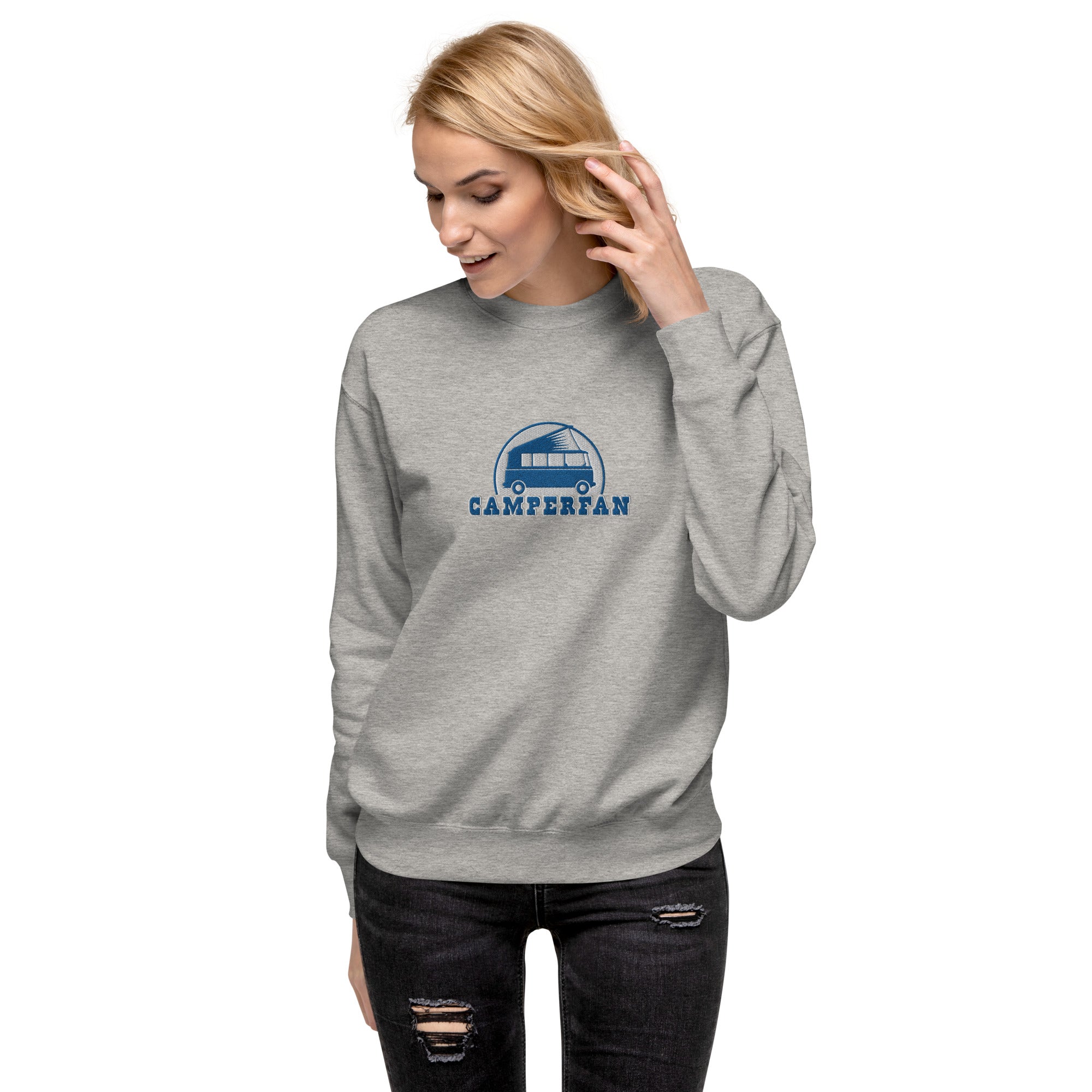 Unisex Premium Sweatshirt Camperfan large blue/white embroidered pattern
