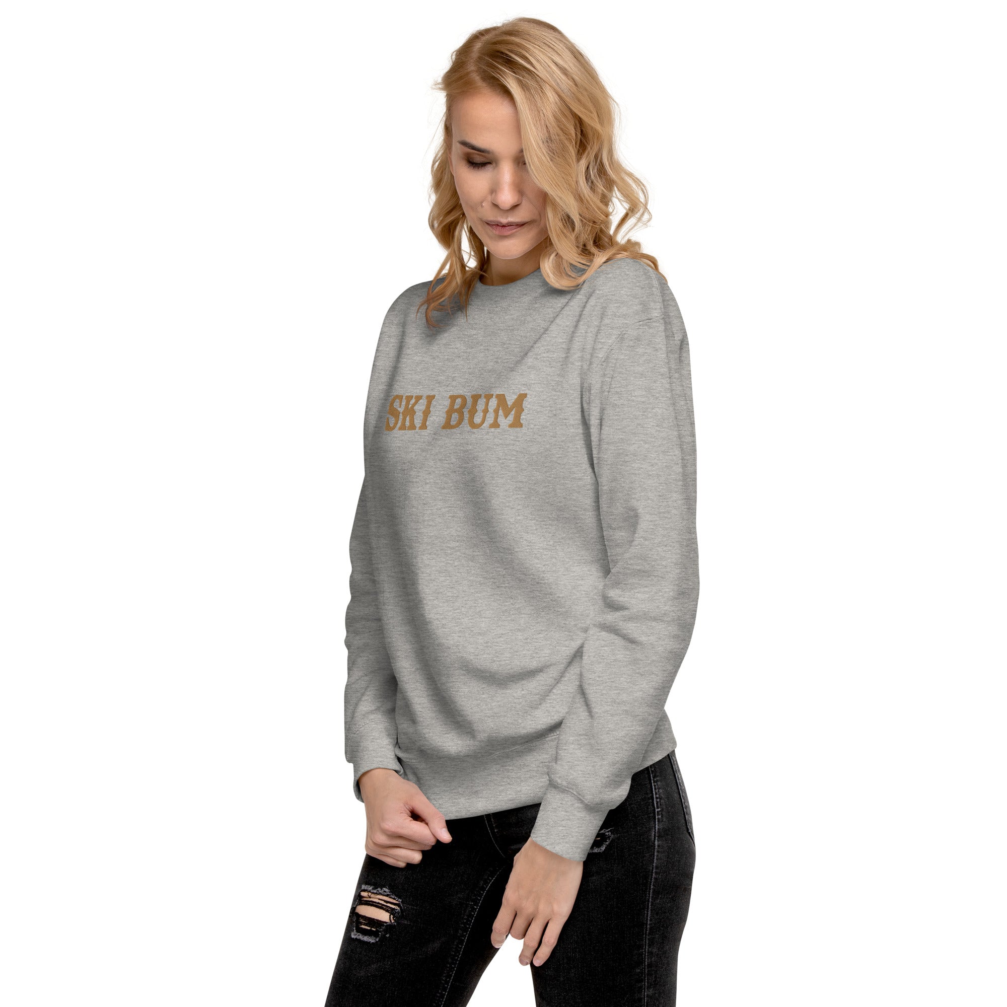 Unisex Premium Sweatshirt Ski Bum Old Gold large embroidered pattern