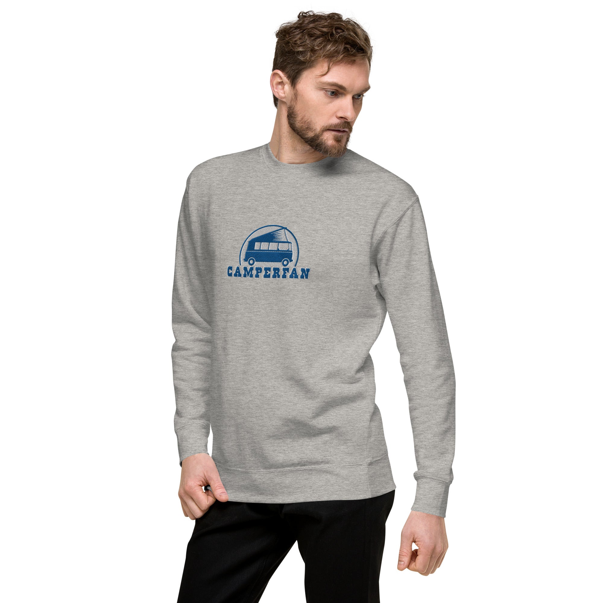 Unisex Premium Sweatshirt Camperfan large blue/white embroidered pattern