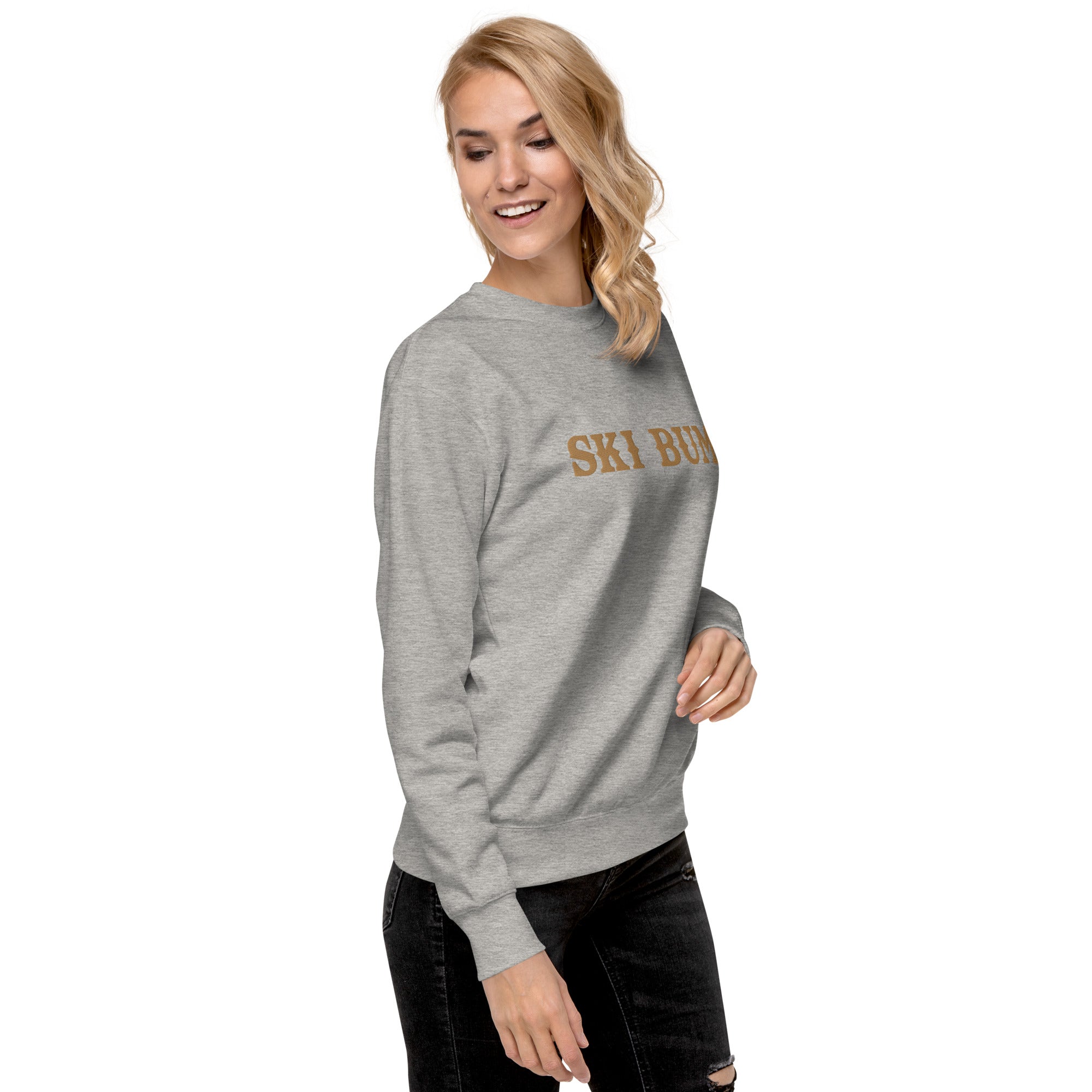 Unisex Premium Sweatshirt Ski Bum Old Gold large embroidered pattern