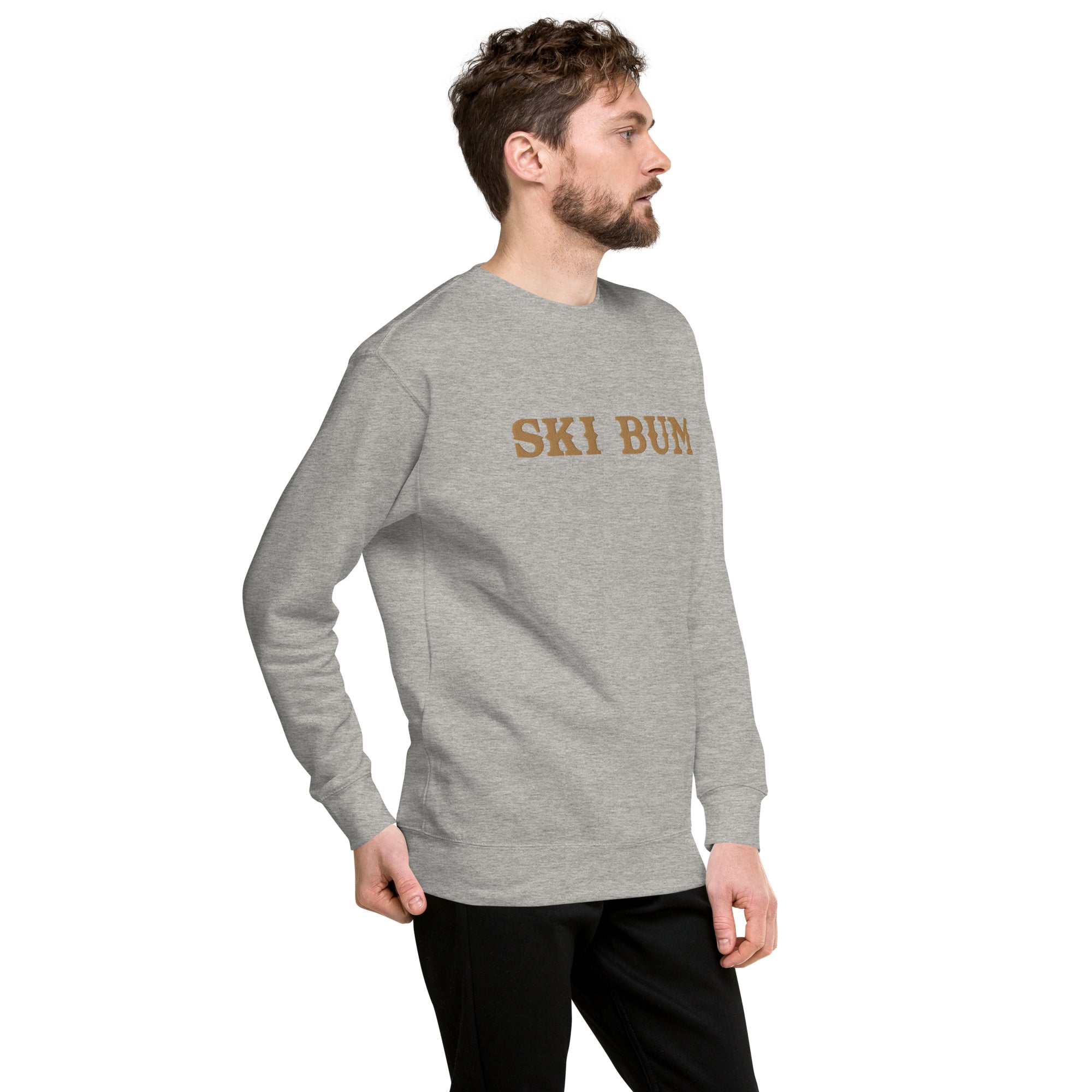 Unisex Premium Sweatshirt Ski Bum Old Gold large embroidered pattern