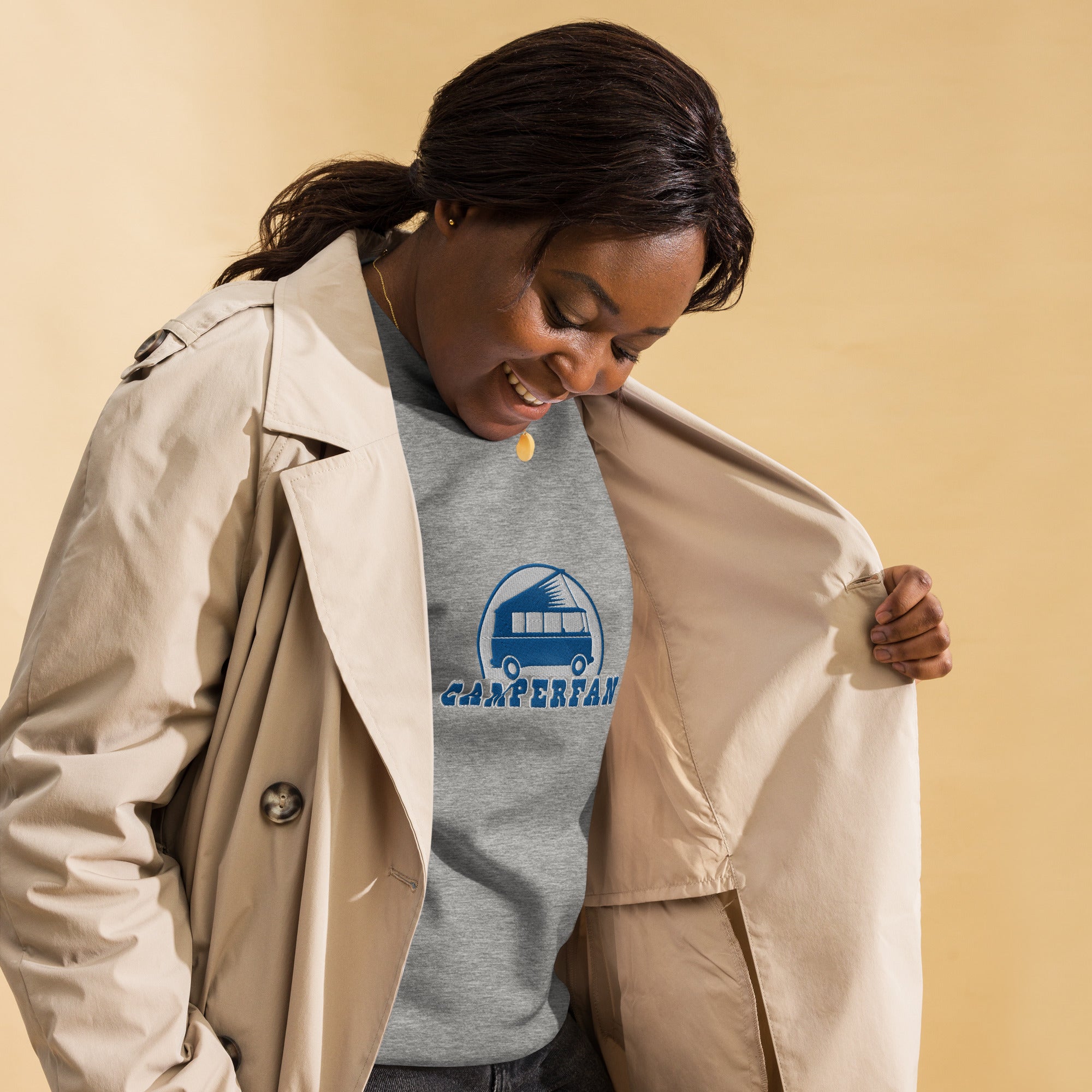 Unisex Premium Sweatshirt Camperfan large blue/white embroidered pattern