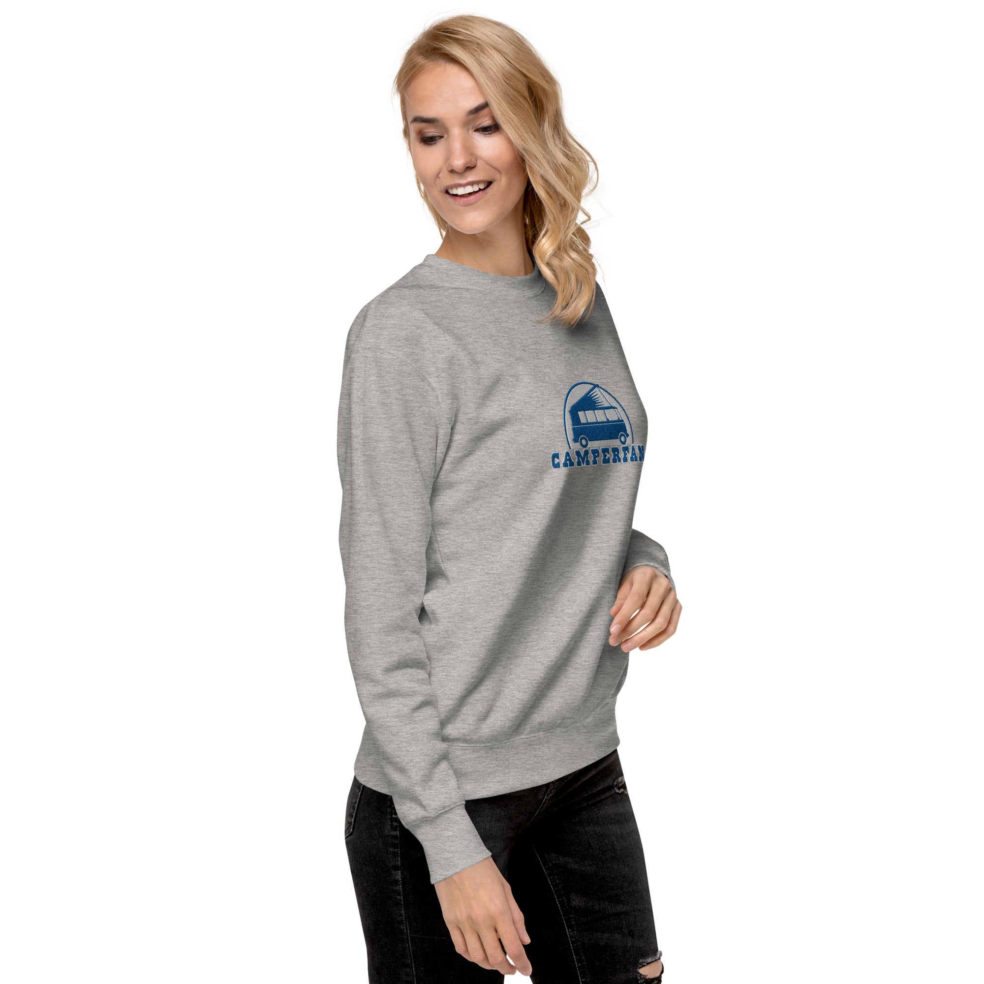 Unisex Premium Sweatshirt Camperfan large blue/white embroidered pattern