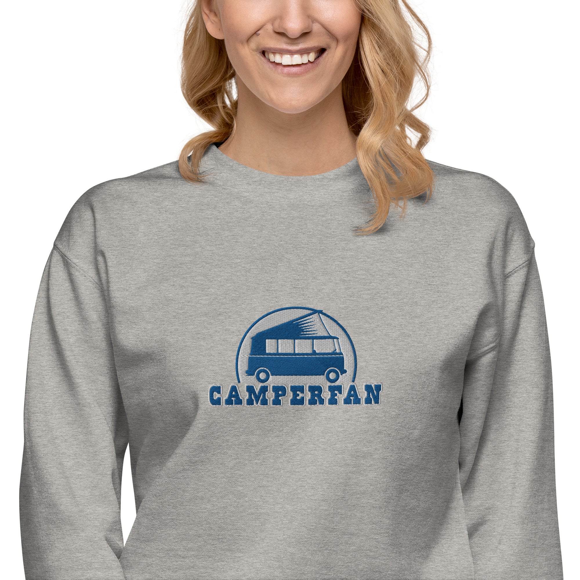 Unisex Premium Sweatshirt Camperfan large blue/white embroidered pattern
