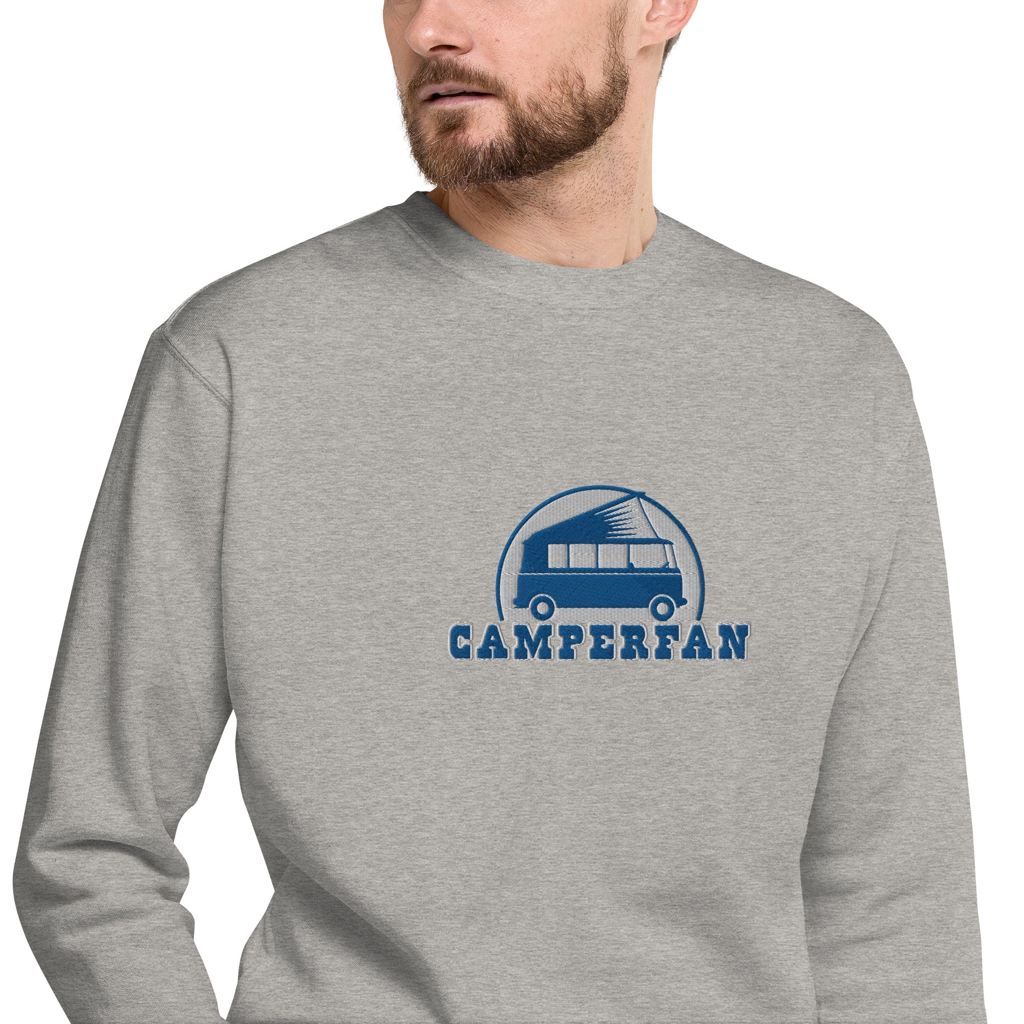 Unisex Premium Sweatshirt Camperfan large blue/white embroidered pattern