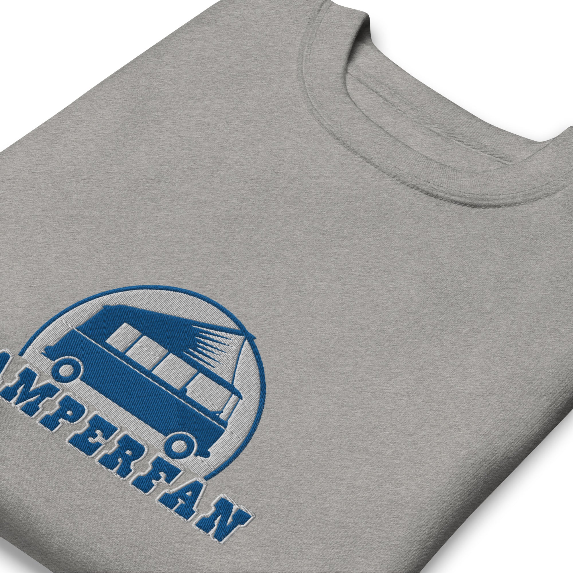Unisex Premium Sweatshirt Camperfan large blue/white embroidered pattern