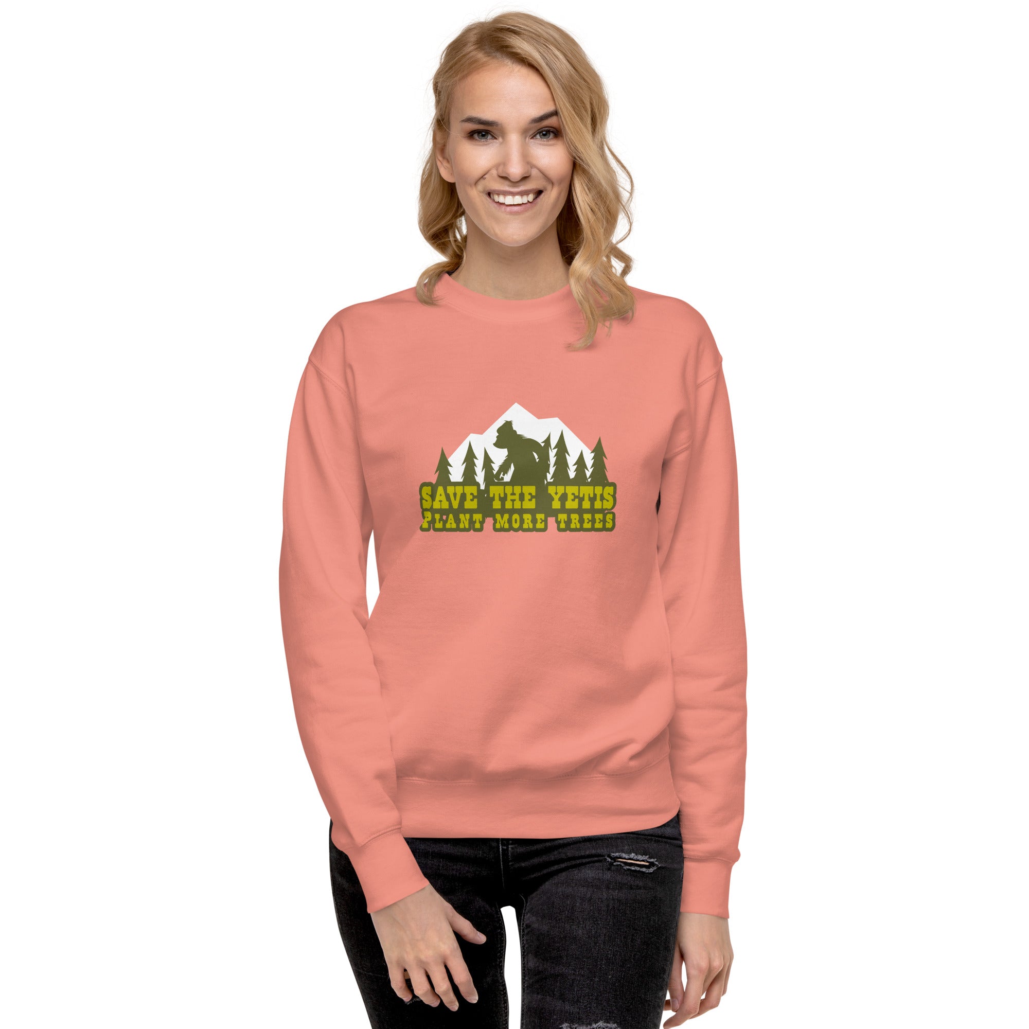 Unisex Premium Sweatshirt Save the Yetis, Plant more Trees