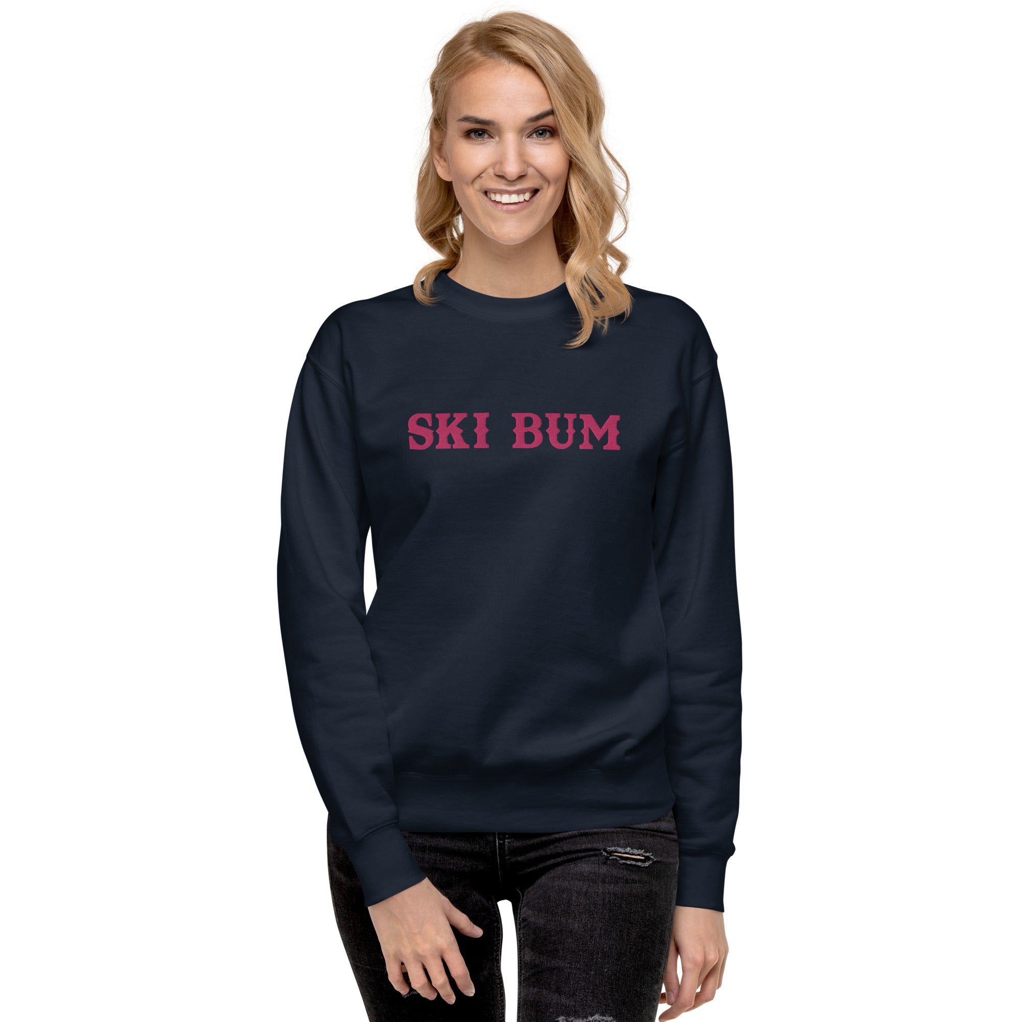 Unisex Premium Sweatshirt Ski Bum Old Flamingo large embroidered pattern